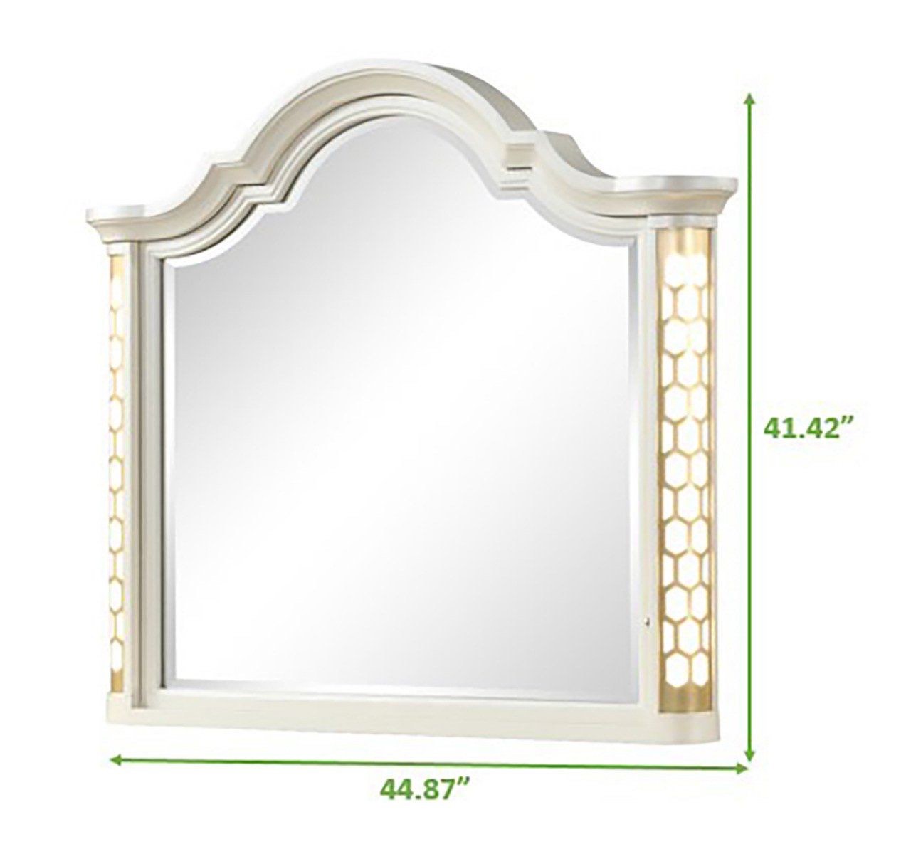 Condition photo showing New/Like New for galaxy home weathered beige wood framed jasmine beveled mirror with abstract gold metal siding. 41.42 h x 4.41 w x 44.88 d