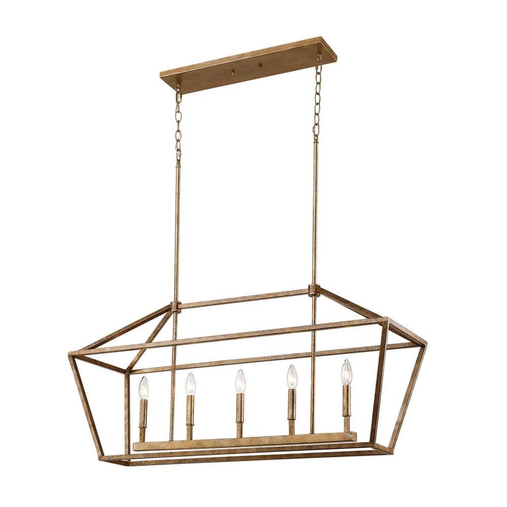 Condition photo showing New/Like New for ritner 5 light 40inch wide taper candle bronze chandelier. height:19 in. width:40 in. bulb base:candelabra (e12) number of bulbs:5