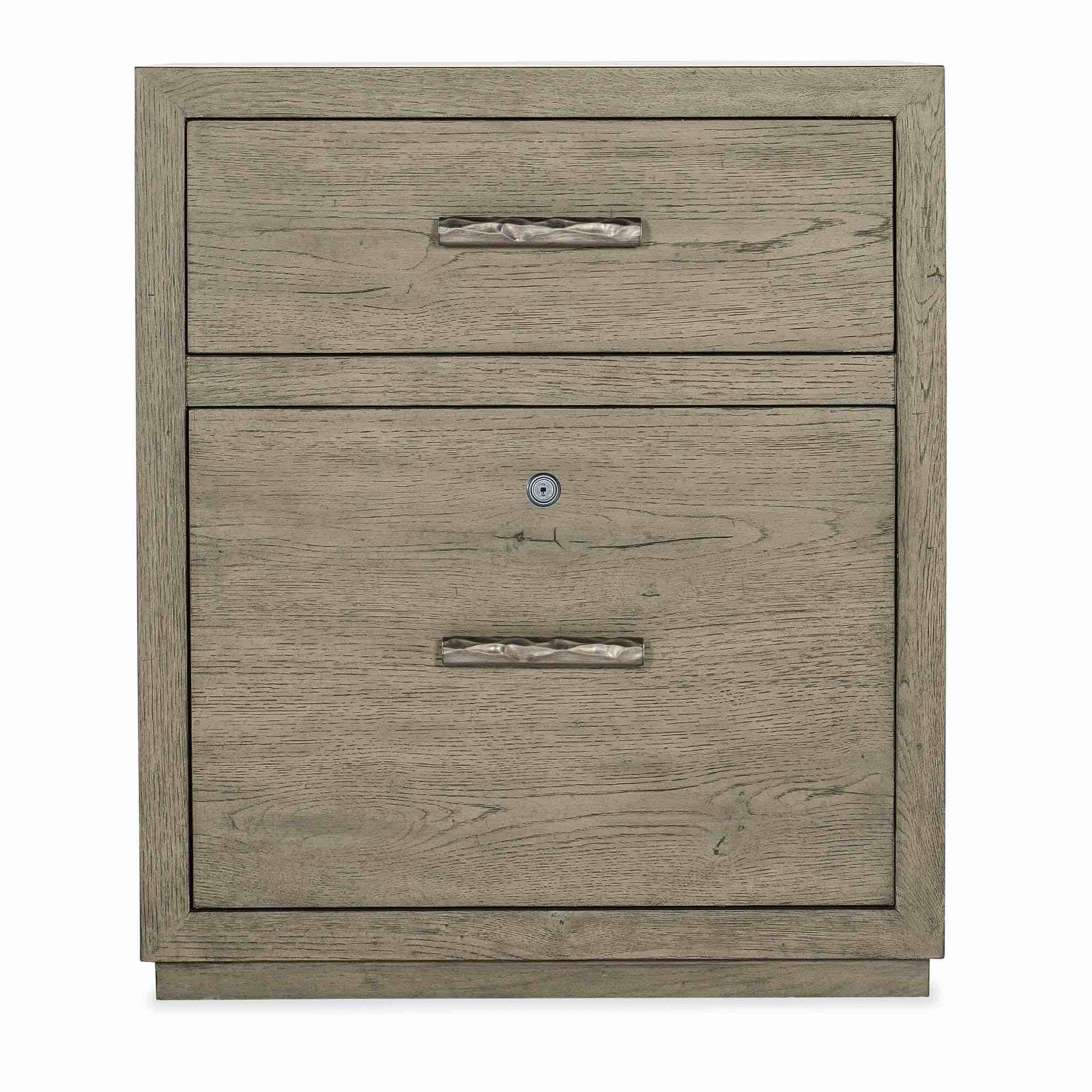 Condition photo showing New/Like New for linville falls grey mink oak 2 lock drawer file cabinet. scratch and dent. width: 24 in. depth: 24 in. height: 28 in.