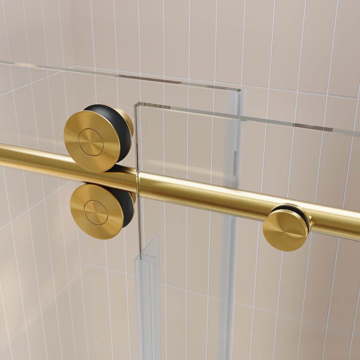 Condition photo showing New/Like New for deervalley dv-1sd057 60"x76" shower enclosure single sliding frameless shower door with brushed gold hardware
