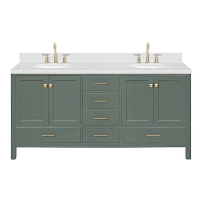 Condition photo showing New/Like New for ariel cambridge 72-in vintage green undermount double sink bathroom vanity with 2 cabinets, 6 drawers. 72.25 in actual width 36 in actual height 22 in actual depth