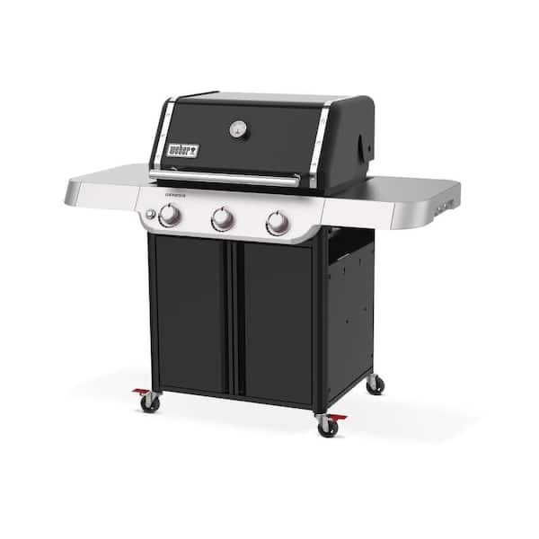 weber genesis e-315 liquid propane gas grill for outdoor cooking, 3 burners, black โ porcelain-enameled cast-iron grates, pureblu burners