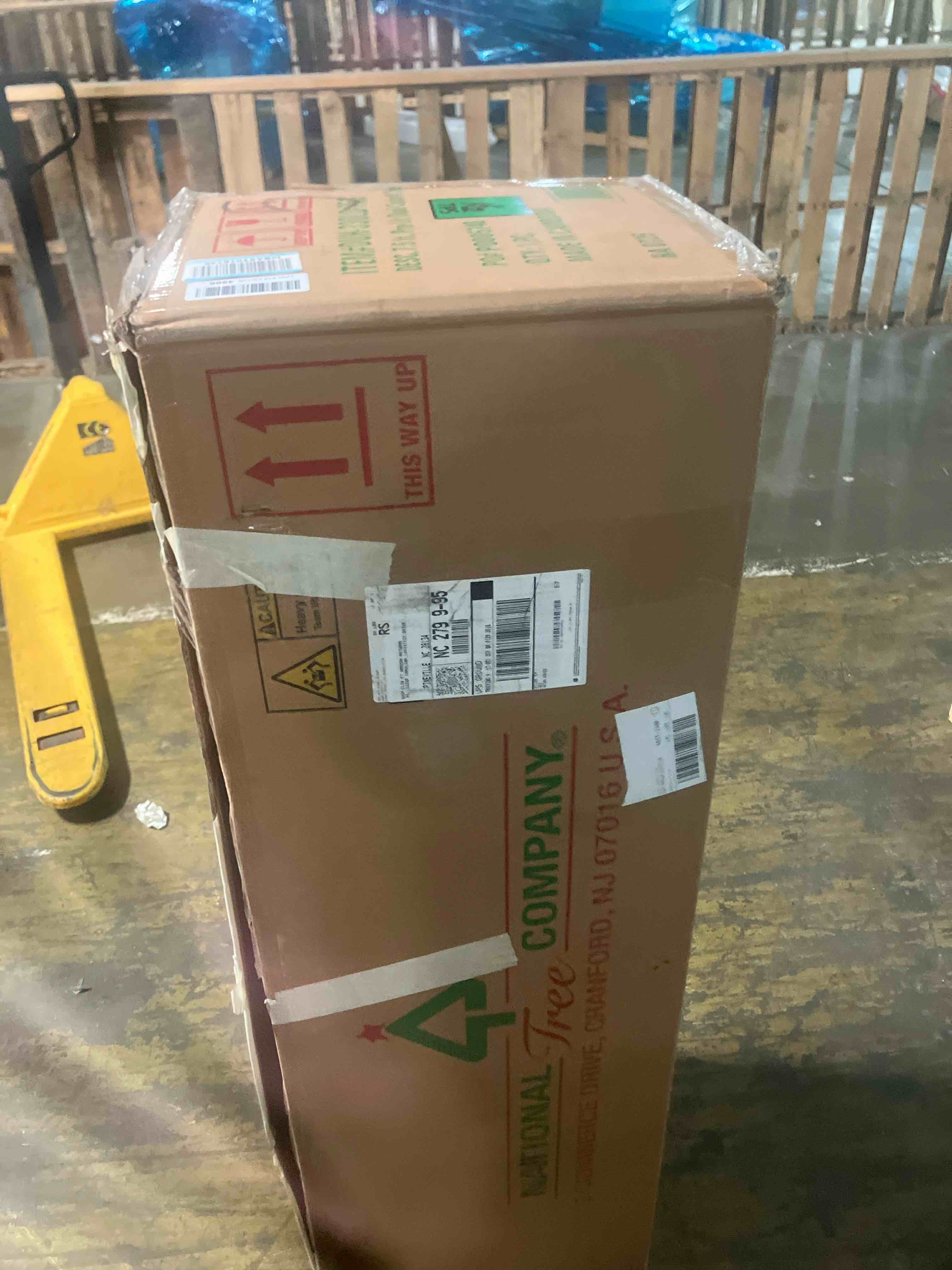 Condition photo showing New/Like New for national tree company 7.5 ft pre-lit dunhill fir artificial christmas tree, 700 led lights, 2,514 tips, foot pedal, 10 light functions, includes stand, green