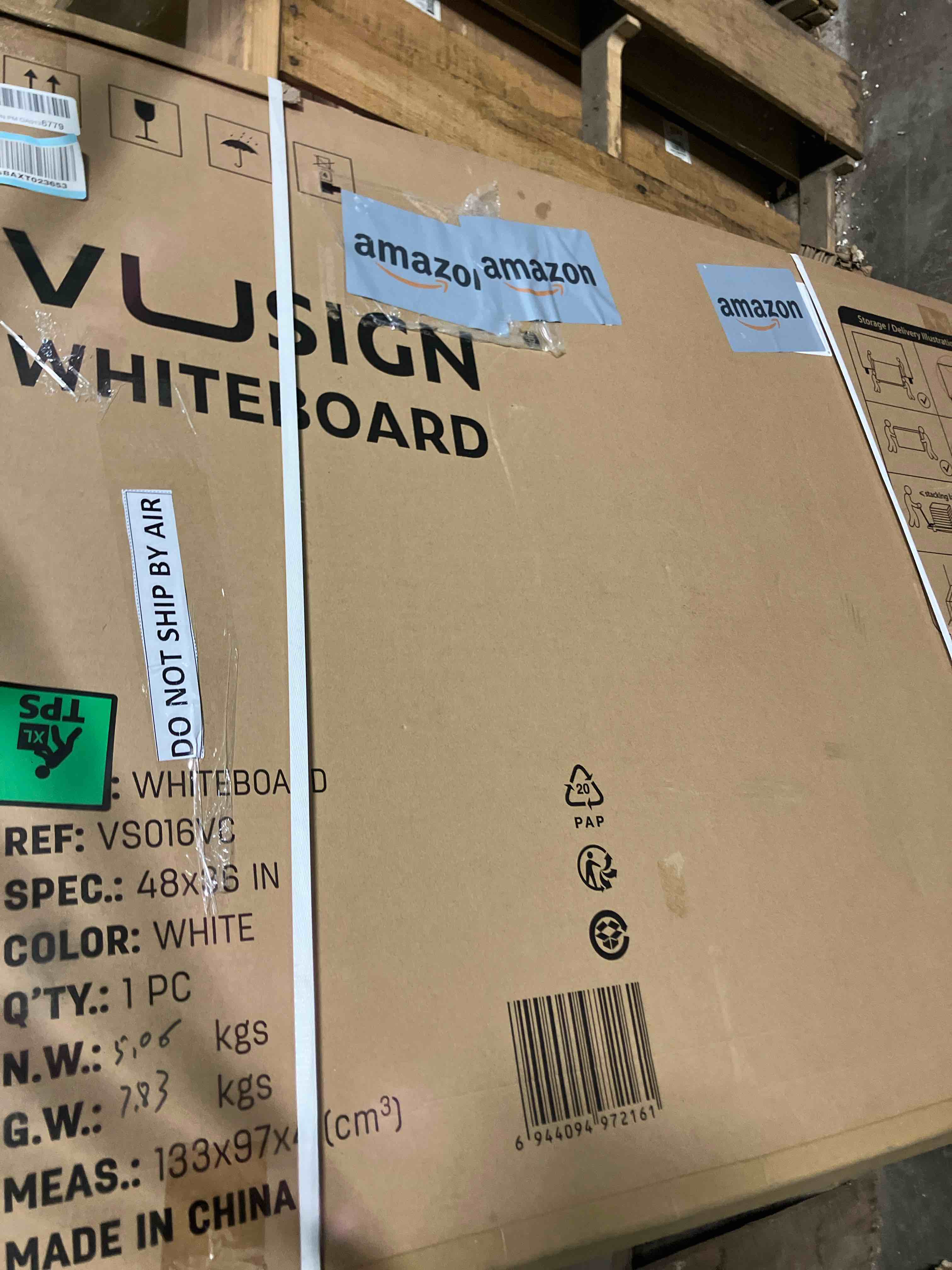 Condition photo showing New/Like New for vusign magnetic white board 24" x 18" with 1 dry-erase eraser, 2 multicolor marker, 4 magnetic pins, sliver reinforced aluminum frame for office, home, school 48"w x 36"h
