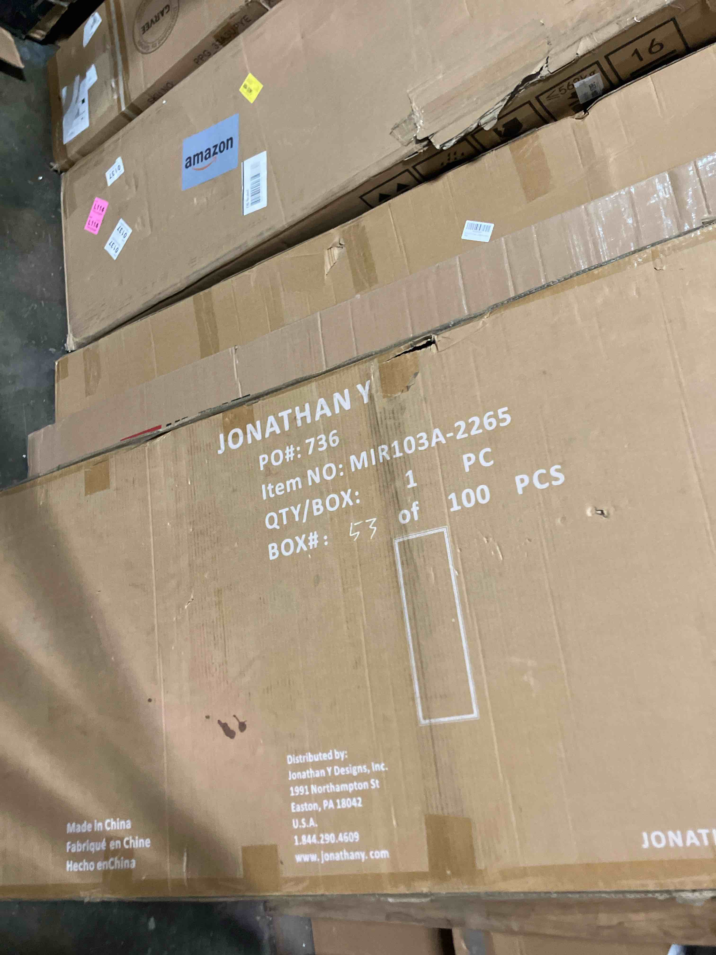 Condition photo showing New/Like New for jonathan y mir103a-2265 soraya 22 in. w x 65 in. h large rectangular frameless antifog front-lit tri-color wall/floor bathroom vanity mirror