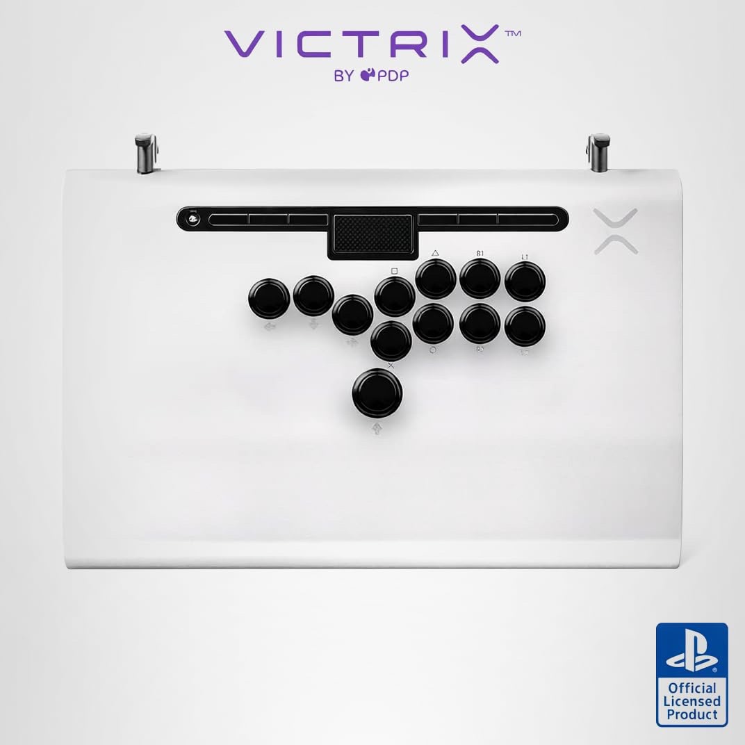 Victrix Pro FS Playstation Esports Fight Stick for PS4, PS5, PC, Durable Aluminum, Sanwa Denshi Buttons, Ergonomic Wrist Slope, Detachable Joystick, Tournament Grade for Fighting Games (White)