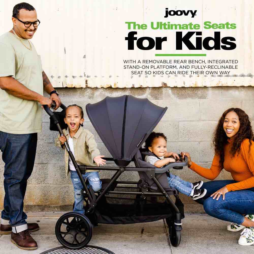 Jet Black Joovy Caboose RS Premium Sit & Stand Double Stroller 24.1L x 43.5W x 46.1H