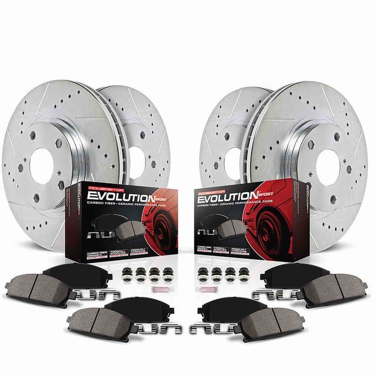 Power Stop Front and Rear Brake Kit with Drilled & Slotted Rotors and Ceramic Brake Pads K4513, for Mercedes-Benz E500 2004-2006