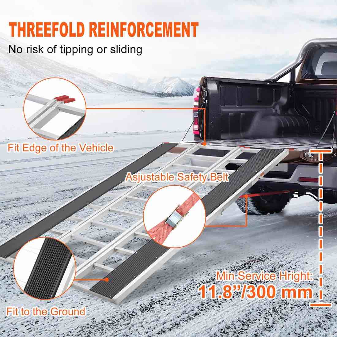 loading ramps- garvee 1500lb aluminum loading ramps - tri-fold design w/anti-slip surface for pickup trucks, 85” x 52”