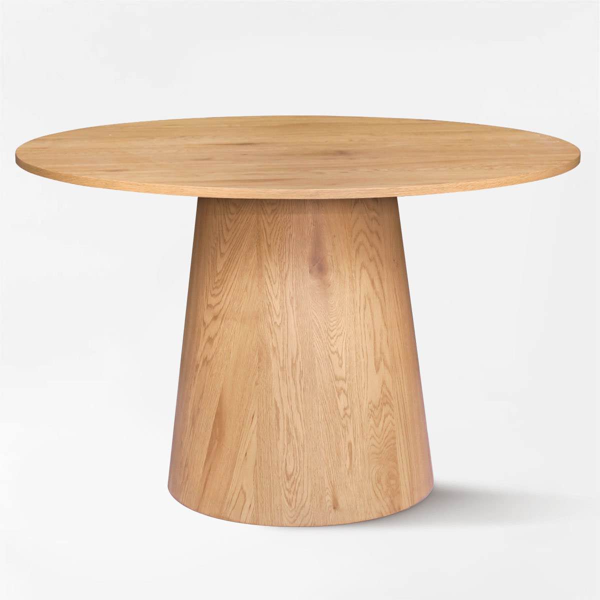 Condition photo showing Good Condition for 52” Round Pedestal Dining Table in Walnut, Hardware not included can be purchased through any hardware store, table top is not attached. 52” L x 52” W x 29.5” H.