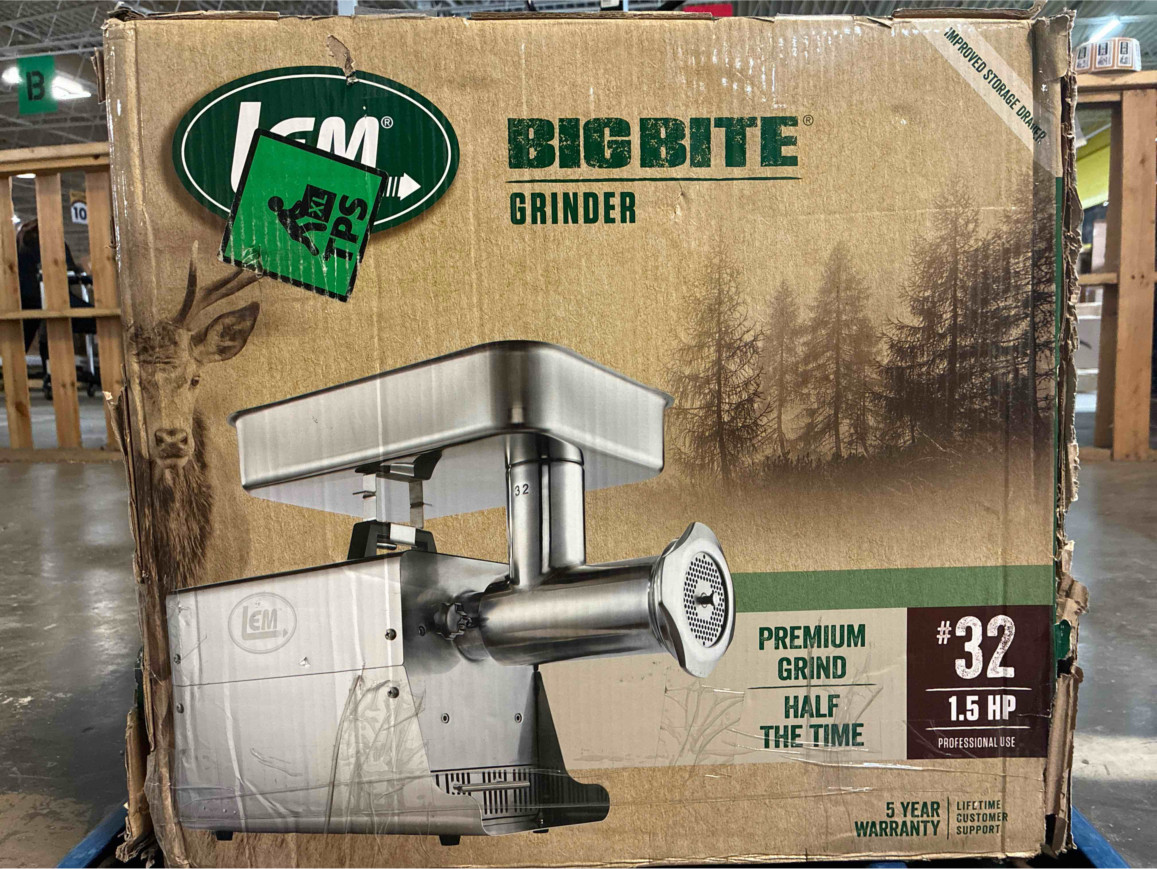 Condition photo showing Good Condition for LEM Products BigBite #32 Meat Grinder, 1.5 HP Stainless Steel Electric Meat Grinder Machine, Ideal for Professional Use. 2 grinder covers, tubes, and funnels need purchased. Turns on, machine in brand new condition.