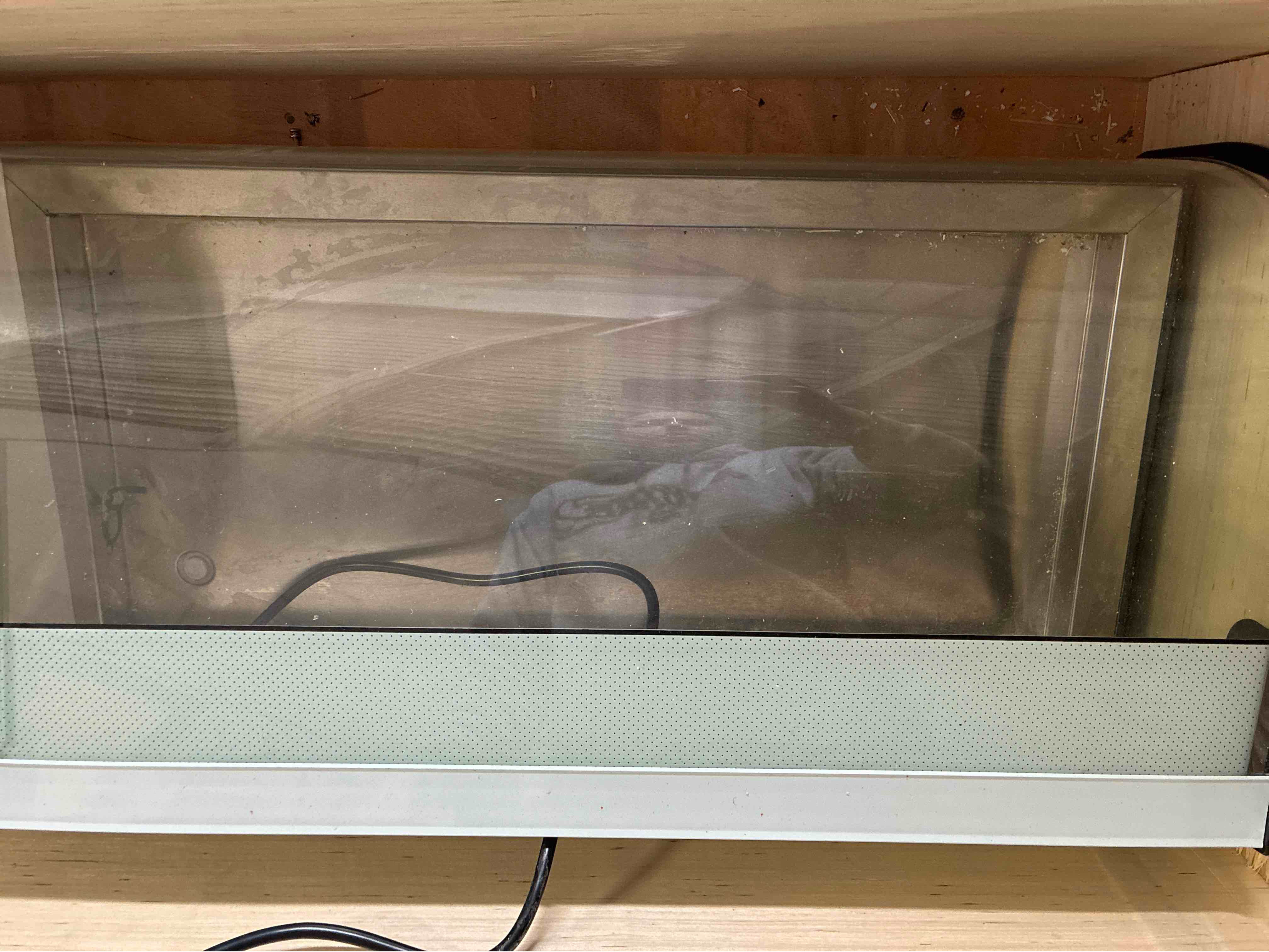 Condition photo showing Good Condition for VEVOR Sushi Display Case Refrigerator, 1.5 Cu.ft with Curved Glass. Pans sold separately, takes a moment to get cold, otherwise good condition. 