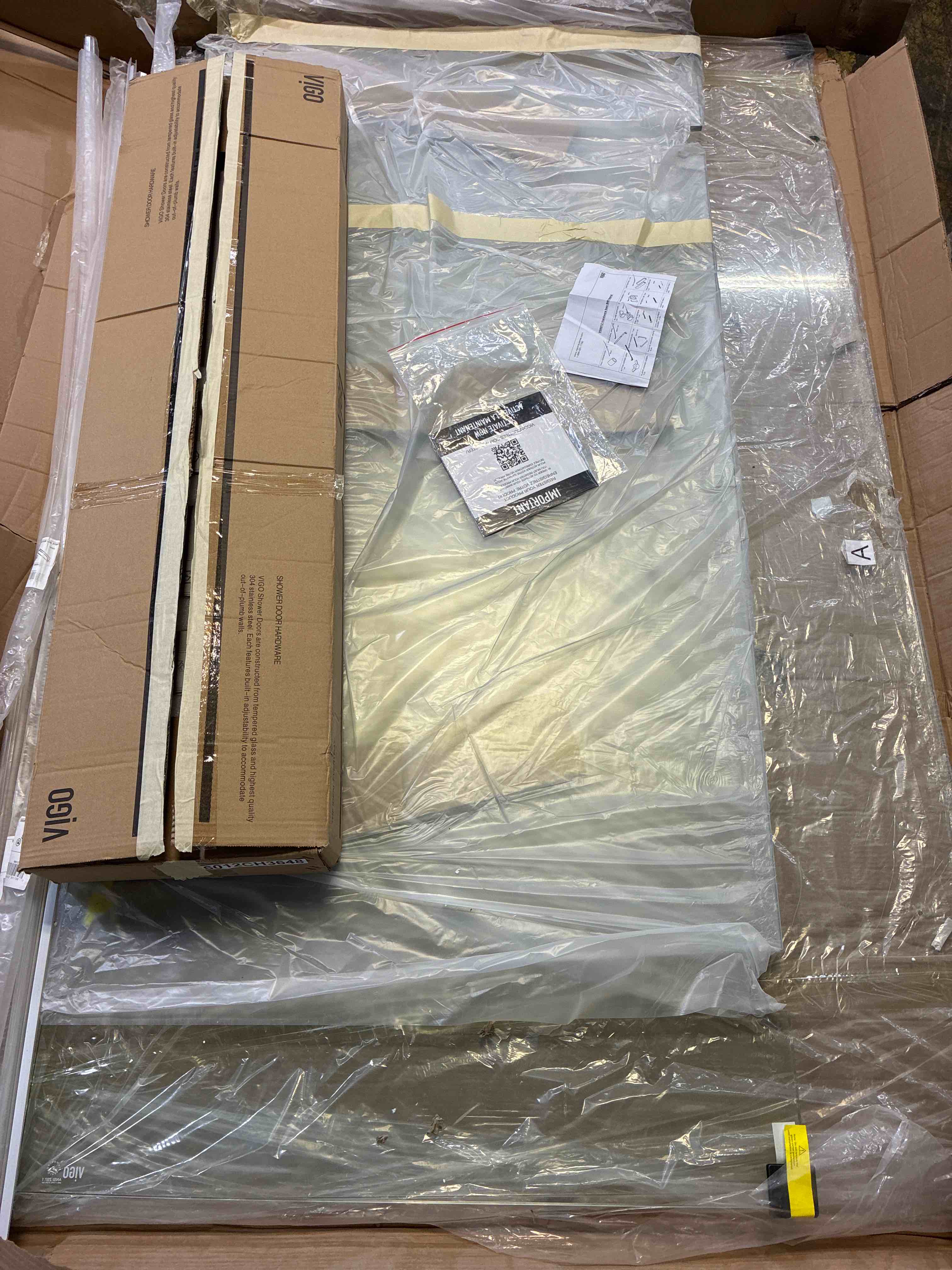 Condition photo showing New/Like New for Pacifica Hinged Frameless Reversible Shower Enclosure with 3/8 Clear Glass and Chrome Hardware. 34 in. W x 73 in. H  