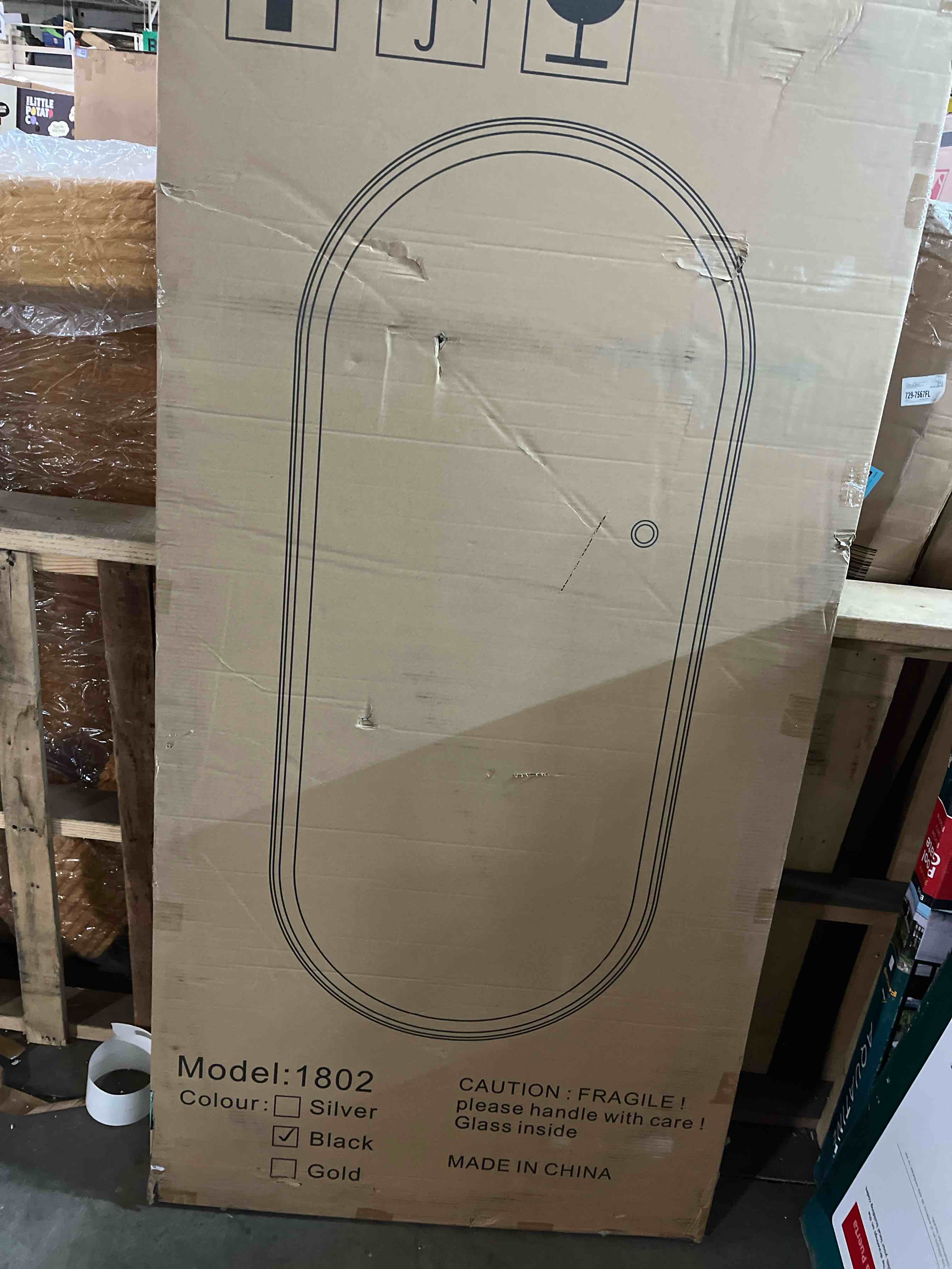 Condition photo showing New/Like New for FENNIO Full Length Mirror with Lights, 70"x32" LED Full Body, Wall Mounted Hanging Mirror for Bedroom, Salon, 3-Color Lighting, Brushed Aluminum Frame [Tempered Glass] Oval/ Black 70"L x 32"W