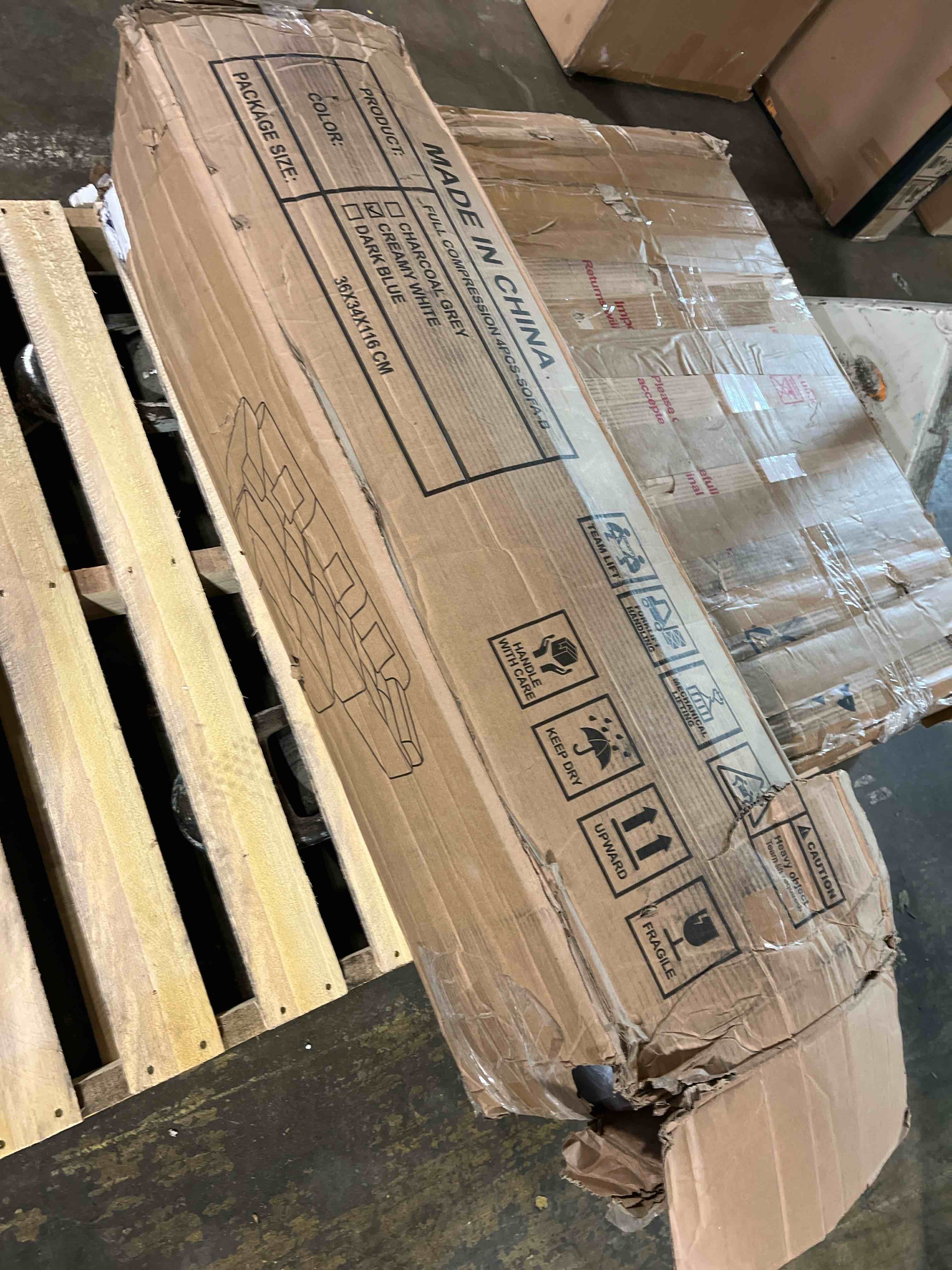 Condition photo showing As Is for VUYUYU Sectional Sofa Comfy Cloud Couch for Living Room with Pillows, Modern Chenille Sofa Sleeper Deep Couches with Ottoman (Cream White, 4-Seat)(4 compressed pieces only)