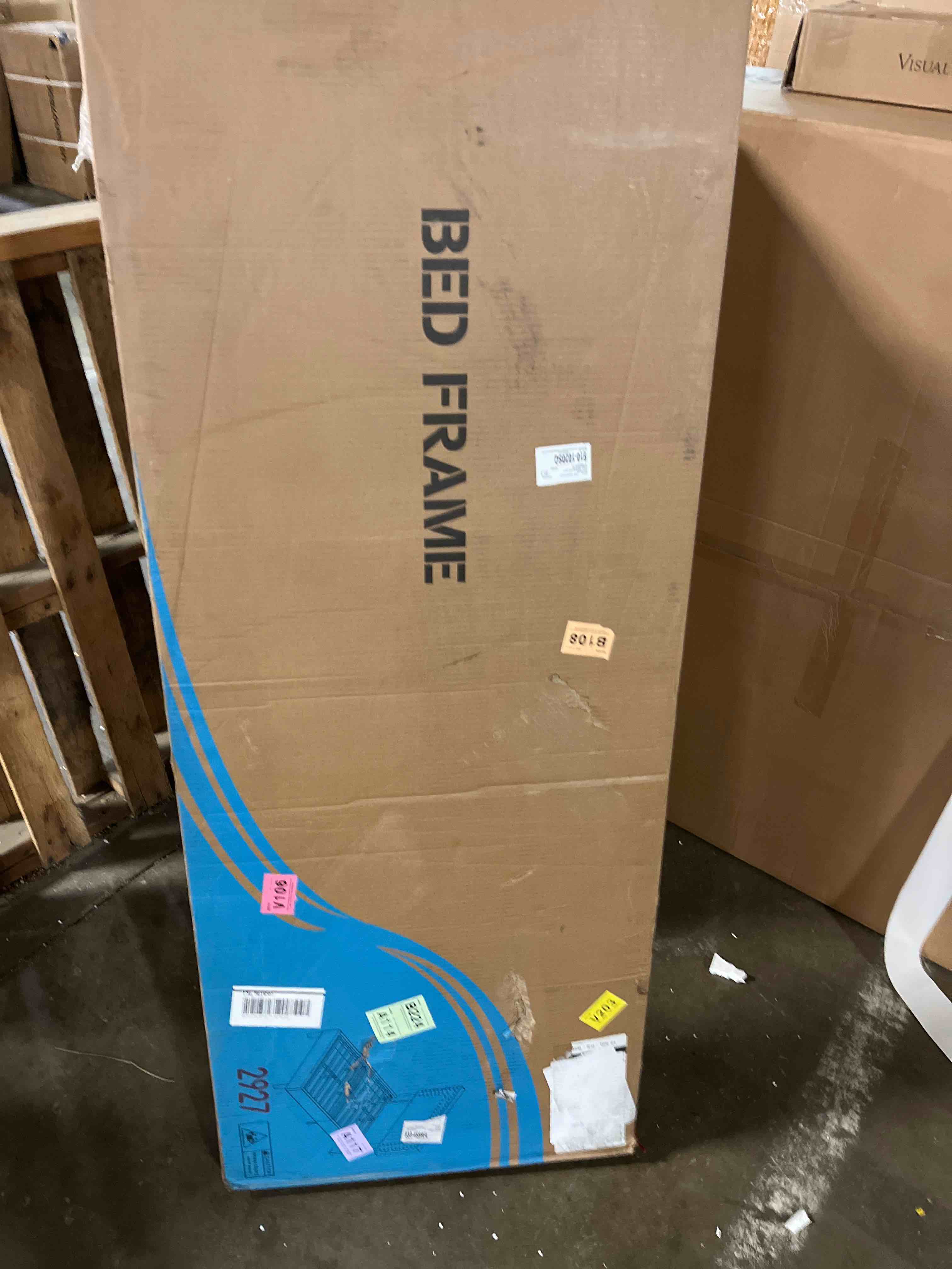 Condition photo showing New/Like New for Allewie Full Size Platform Bed Frame with Fabric Upholstered Headboard and Wooden Slats Support, Fully Upholstered Mattress Foundation/No Box Spring Needed/Easy Assembly, Dark Grey