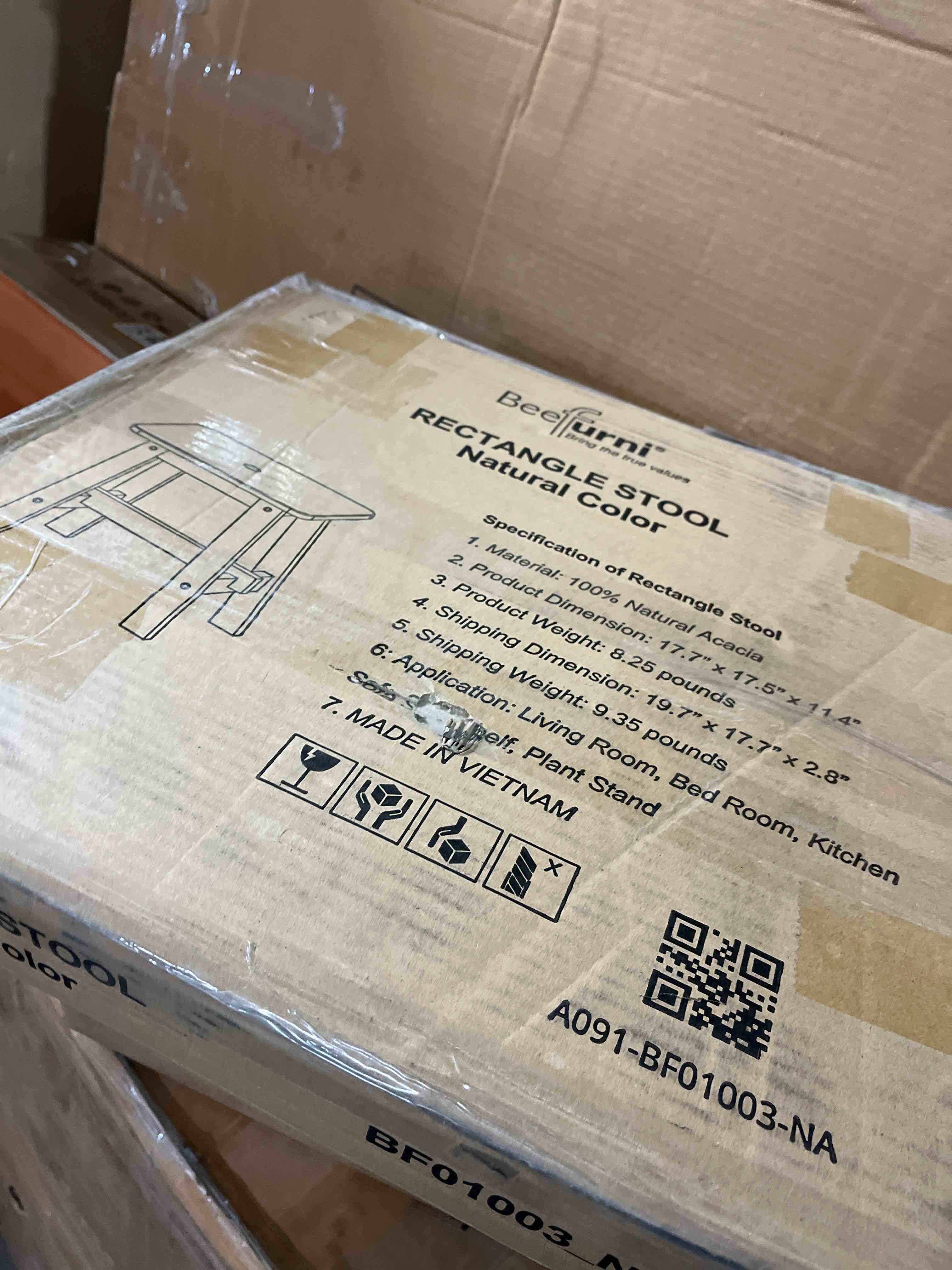 Condition photo showing New/Like New for 12 Inch Wooden Step Stool, Small Nature Beach Chair Under Desk, Indoor Acacia Wood Short Footstool for Living Room, Kitchen, Bathroom Natural