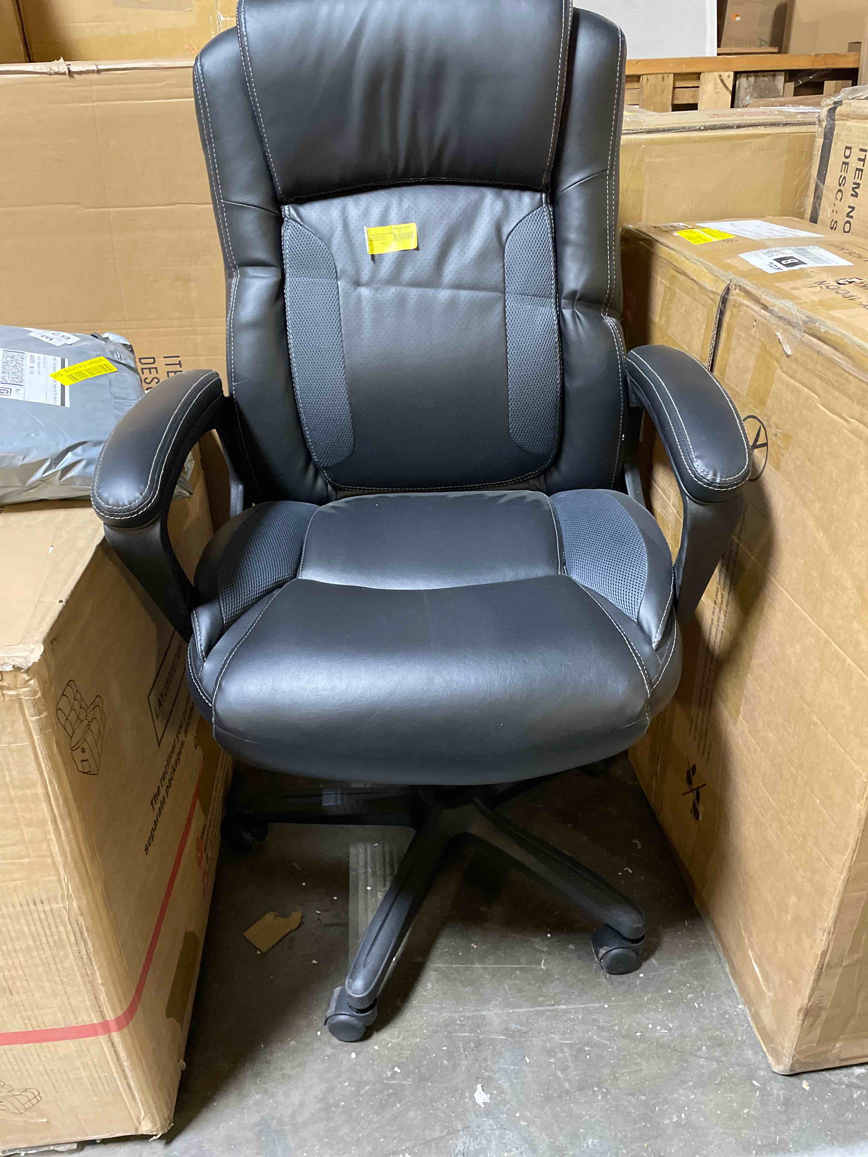 Condition photo showing New/Like New for STAPLES Lockland Ergonomic Managers Office Chair, Big & Tall Cushioned, Adjustable Height, Metal Frame, Bonded Leather, for Workspace, Home, or Gaming, Black