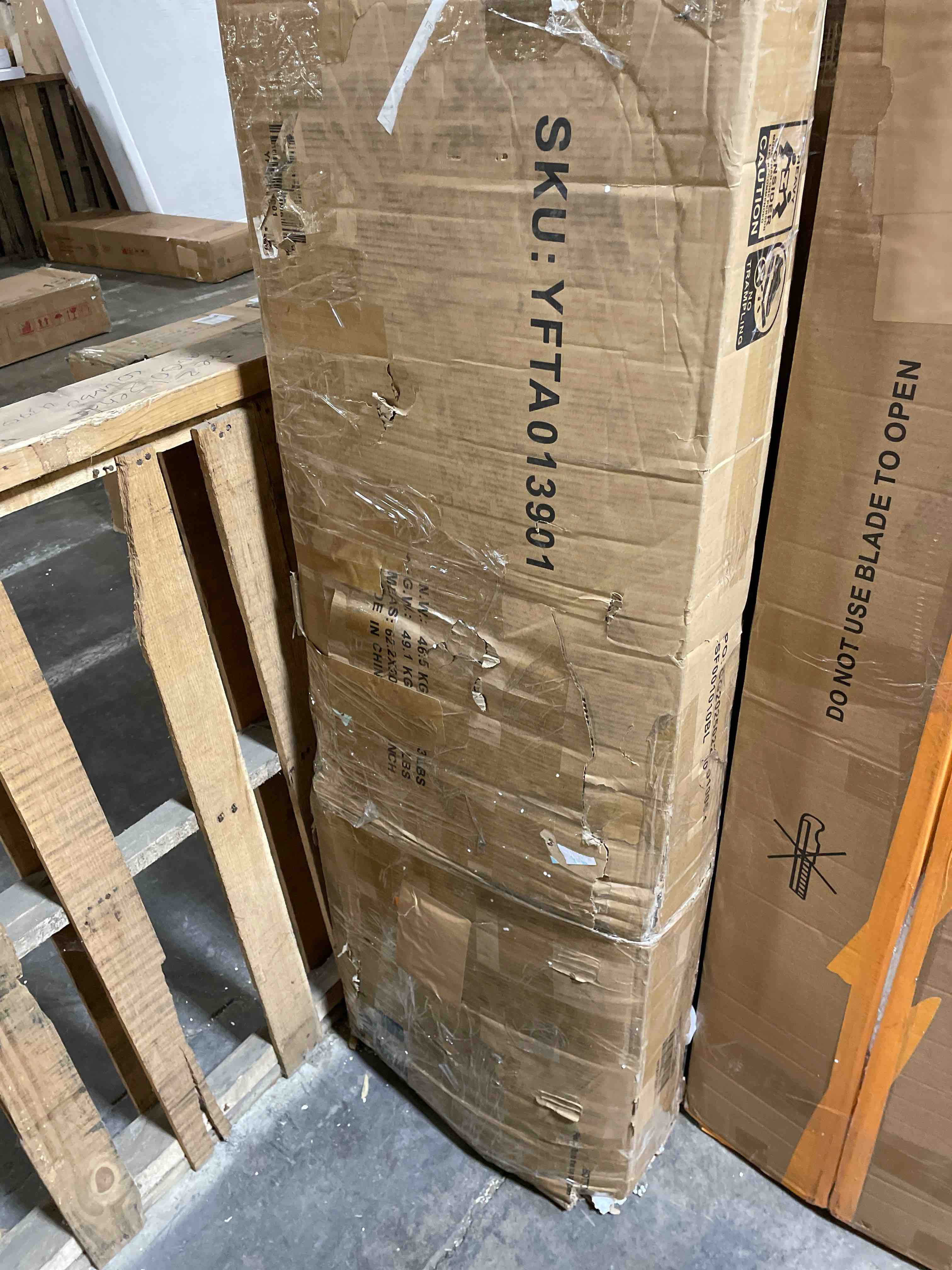 Condition photo showing As Is for Sweetcrispy Industrial 6 Shelf Bookcase - Large 63 Inch Tall Floor Standing Open Bookshelf for Home Office, Living Room, and Bedroom Storage, Classic Black (used) 