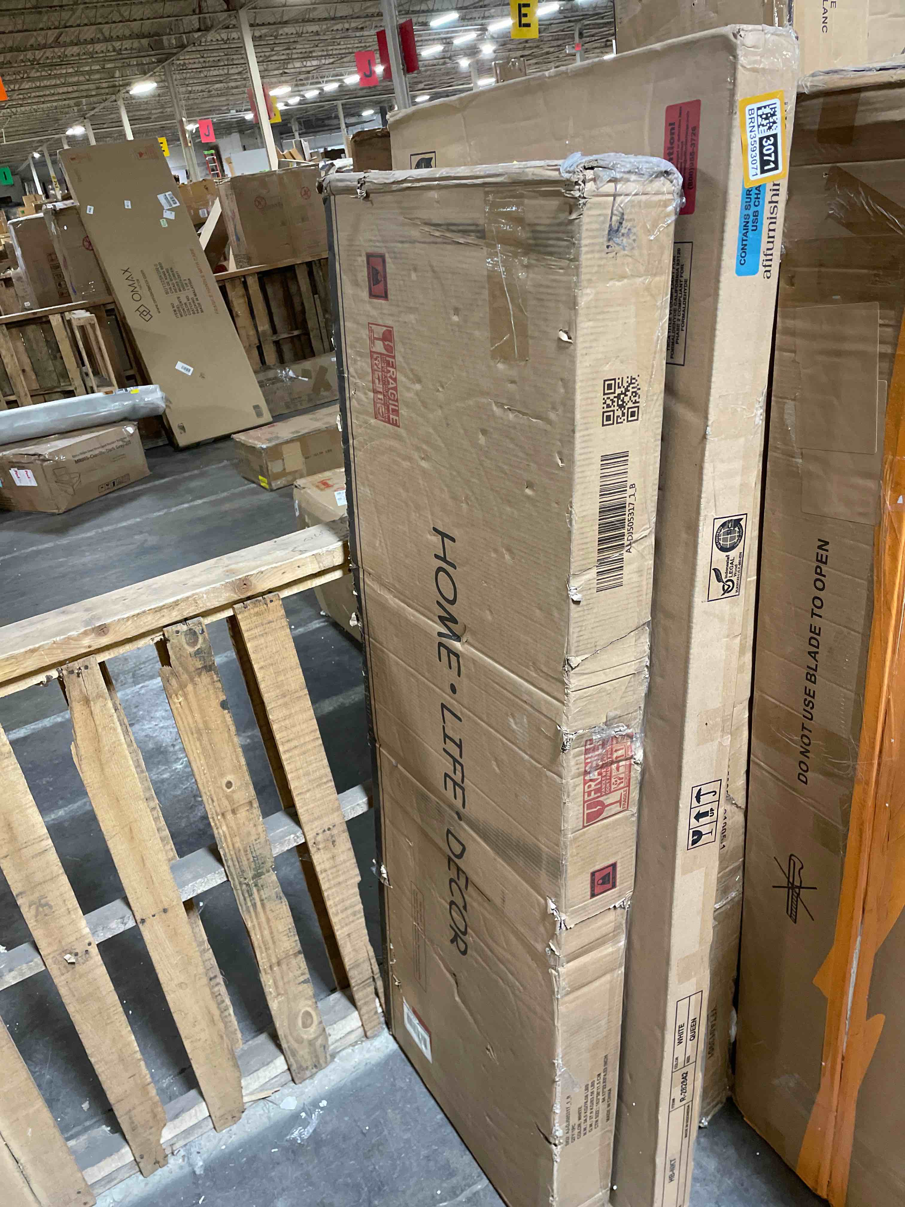 Condition photo showing As Is for 59" Computer Desk With 5 Drawers And Charging Station, Farmhouse (only box B missing box A)