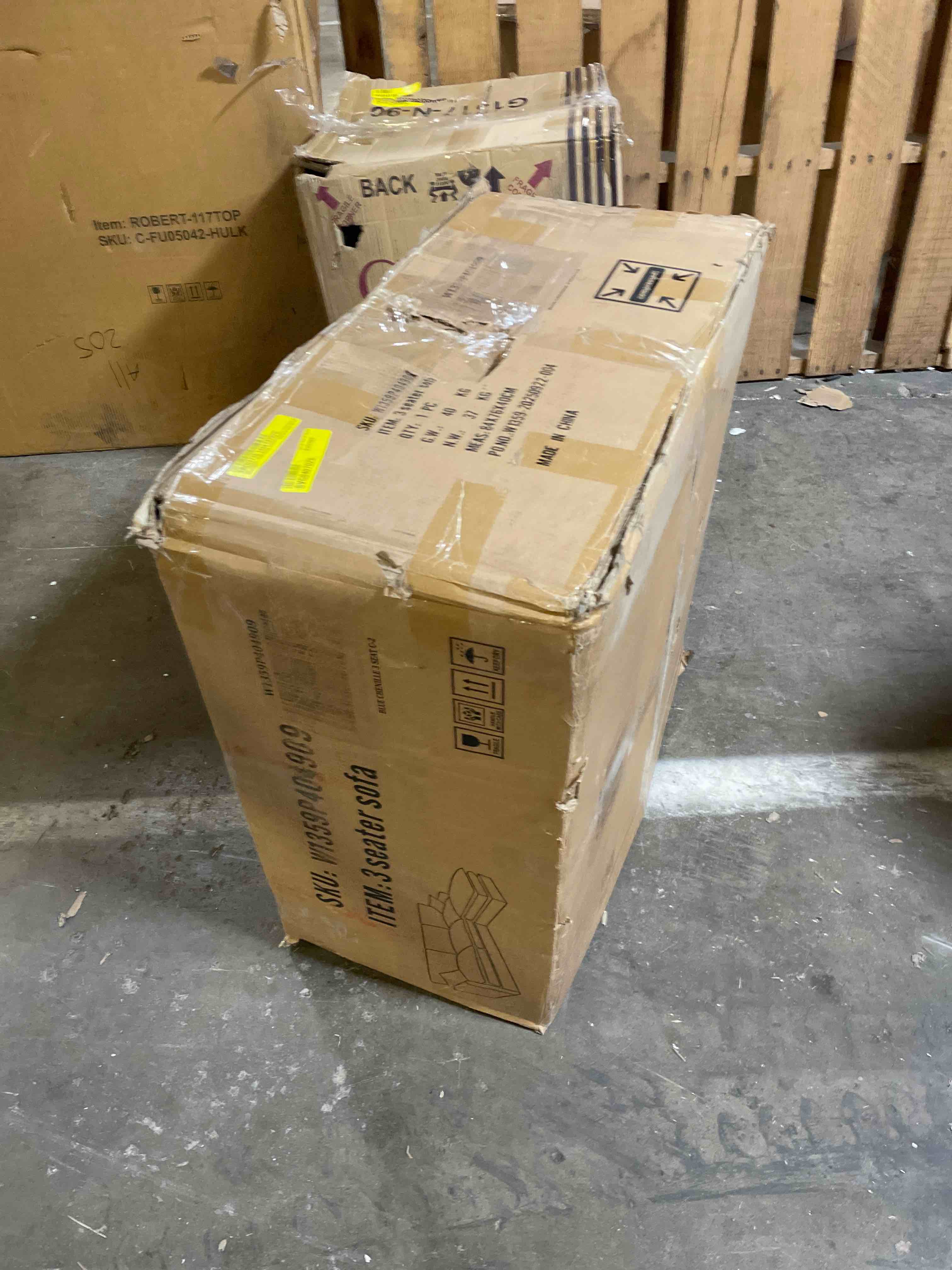 Condition photo showing As Is for 102" Chenille L-Shape Modular Sectional å Memory - Foam Cloud (incomplete)