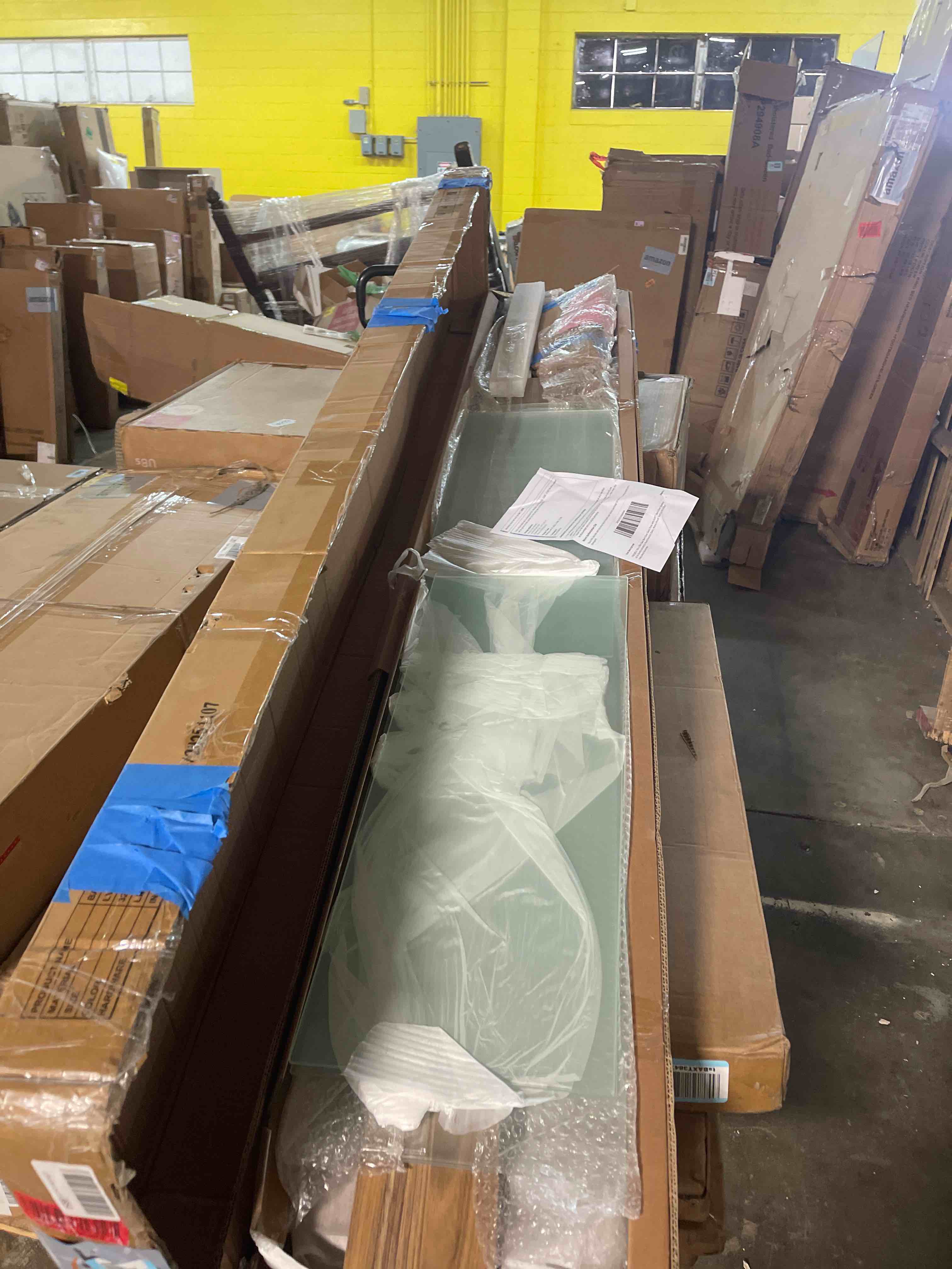 Condition photo showing New/Like New for FREDBECK 36in x 80in Glass Barn Door Glass Door with 6.6FT Barn Door Hardware Kit & Handle Included,5-Panel Frosted Glass, Water-Proof Surface,Pre-Drilled Holes,Need Assembly