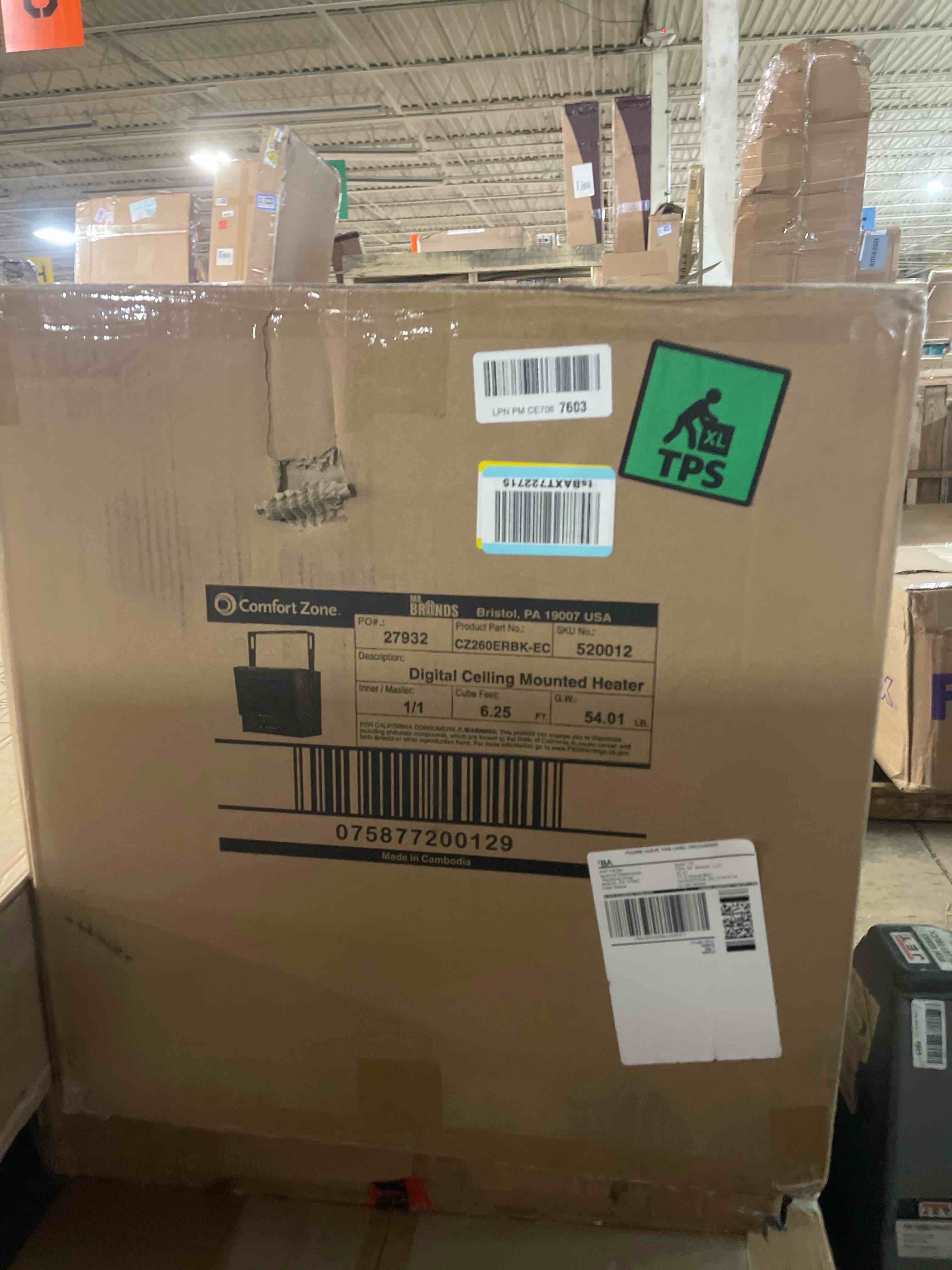 Condition photo showing New/Like New for Comfort Zone Hard-Wired Ceiling Mount Garage Space Heater with Remote, 7,500 Watt, 240 Volt, Fan-Forced, Overheat Protection, Digital Thermostat, 12-Hour Timer, Ideal for Garage & Workshop, CZ230ERBK 7,500-Watt Black