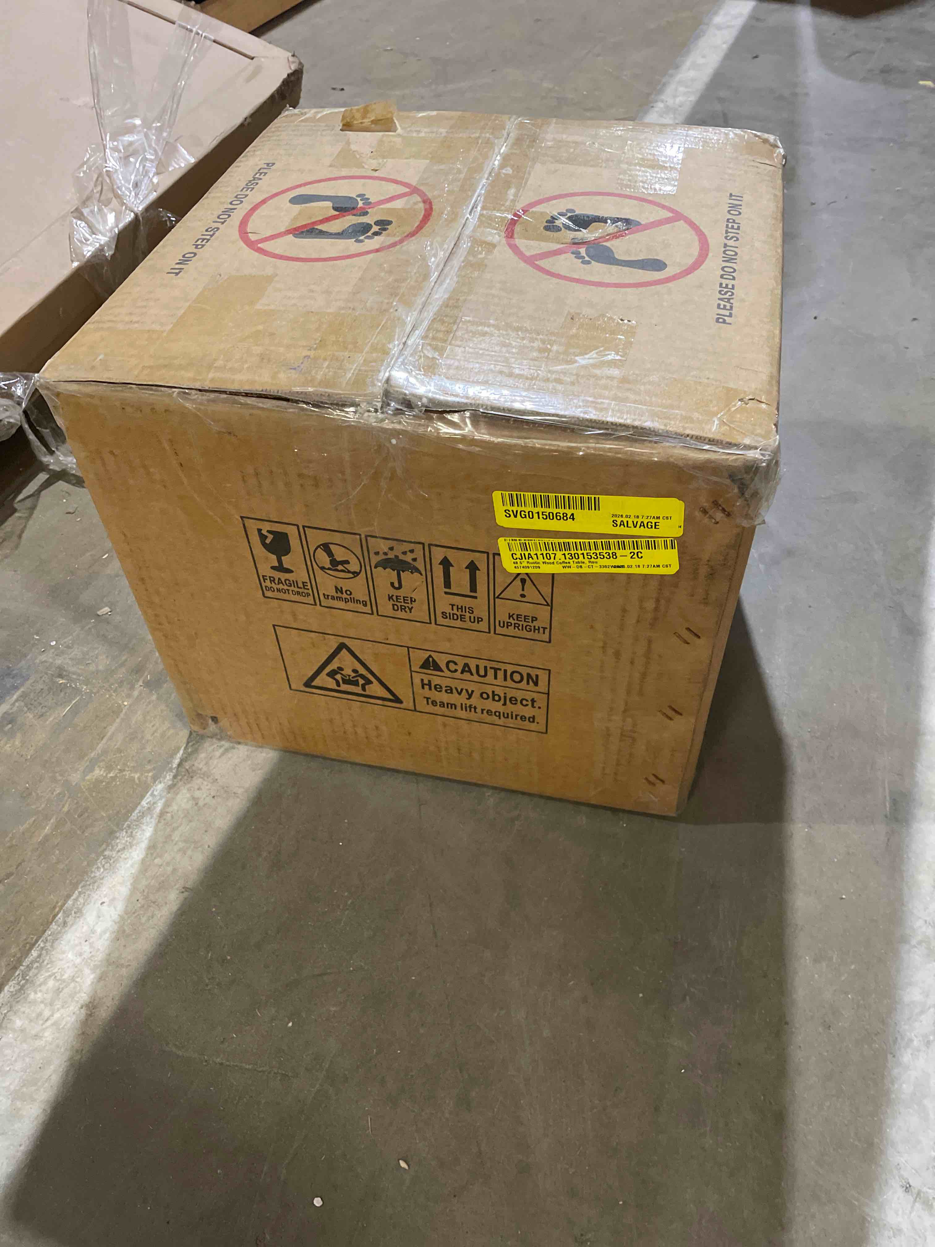 Condition photo showing As Is for 48.5" Rustic Wood Coffee Table, Round (only base, incomplete)