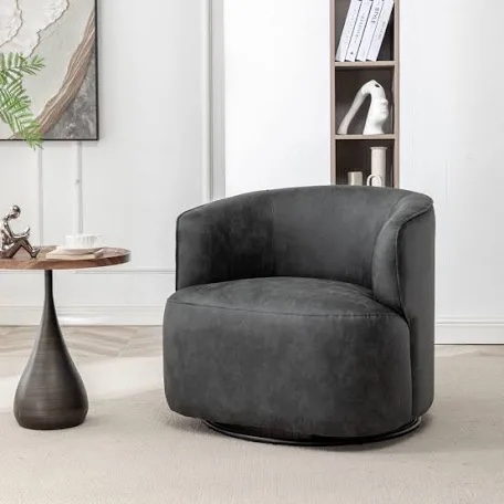 Jalena Upholstered Swivel Barrel Chair vintage gray 
