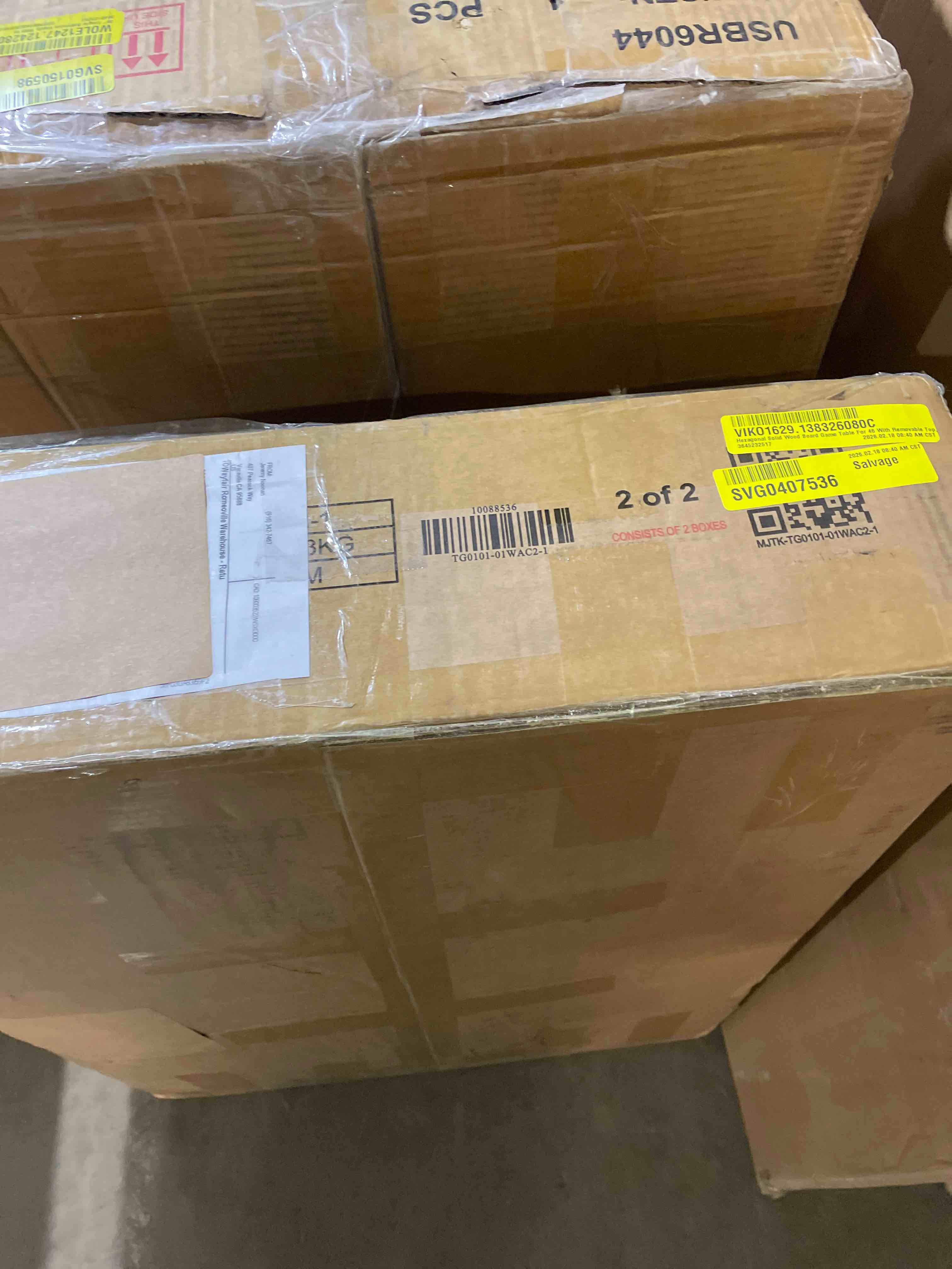 Condition photo showing As Is for Solid Wood Board Game Table for 4-6 Players,Hexagonal Dining/Gaming Table w/Removable Top,Includes Game Mat, 6*Cup Holders & Hobby Tray (only box 2 of 2) 