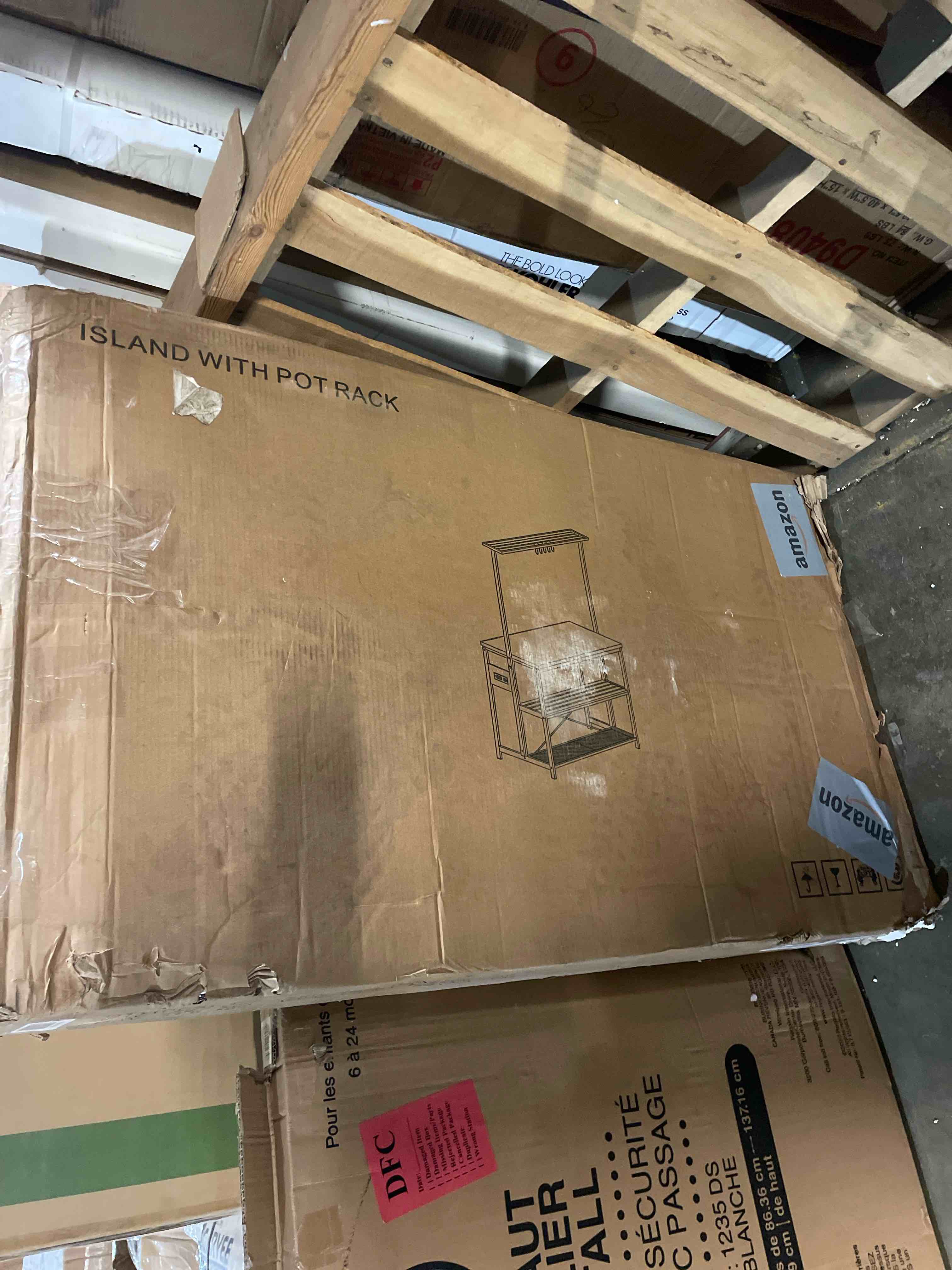 Condition photo showing Good Condition for Kitchen Island with Power Outlet, Kitchen Island Table with Folding Top, Stationary Storage Islands, Coffee Bar with Outlets and USB Ports, for Dining Room, Living Room, Greige TZD01UBG (used) 