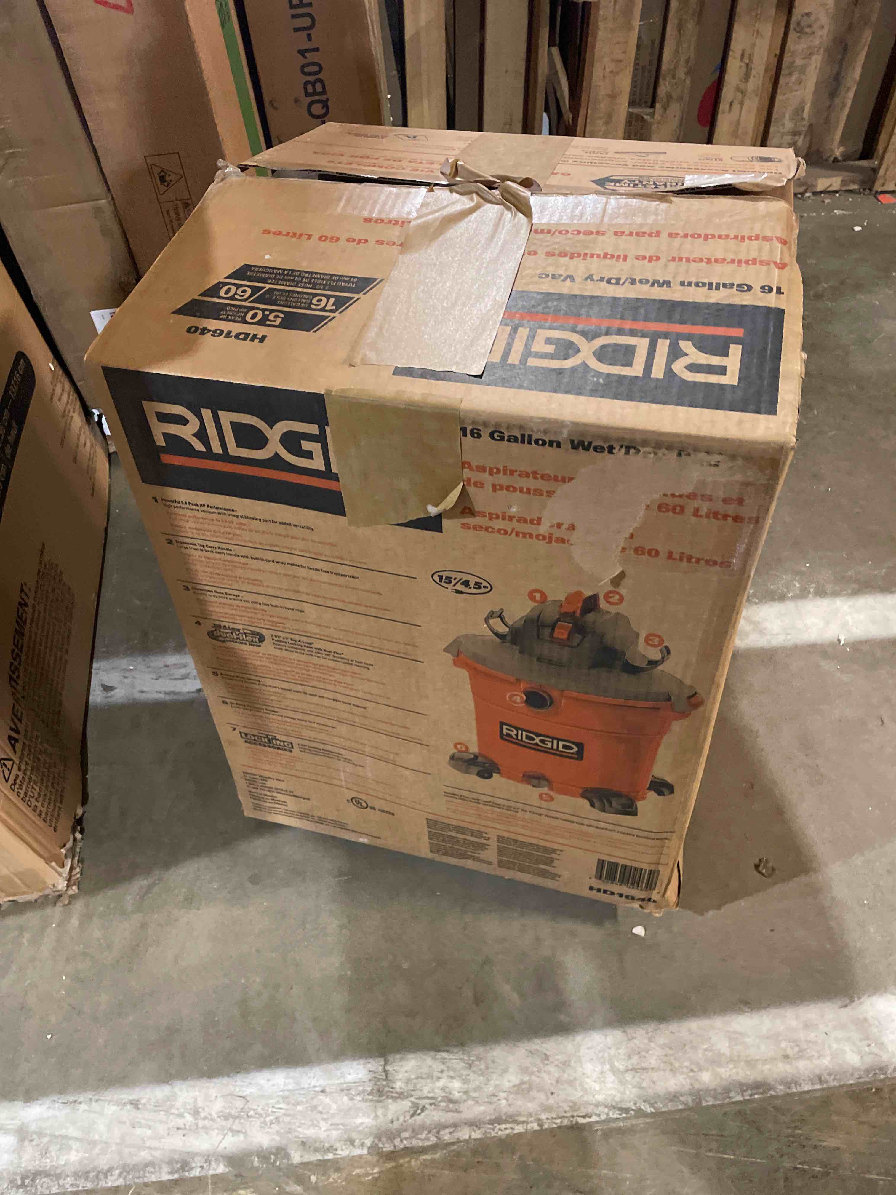 Condition photo showing As Is for Ridgid HD1640 - Vacuum cleaner - canister - bagless - 3.68 kW (used)