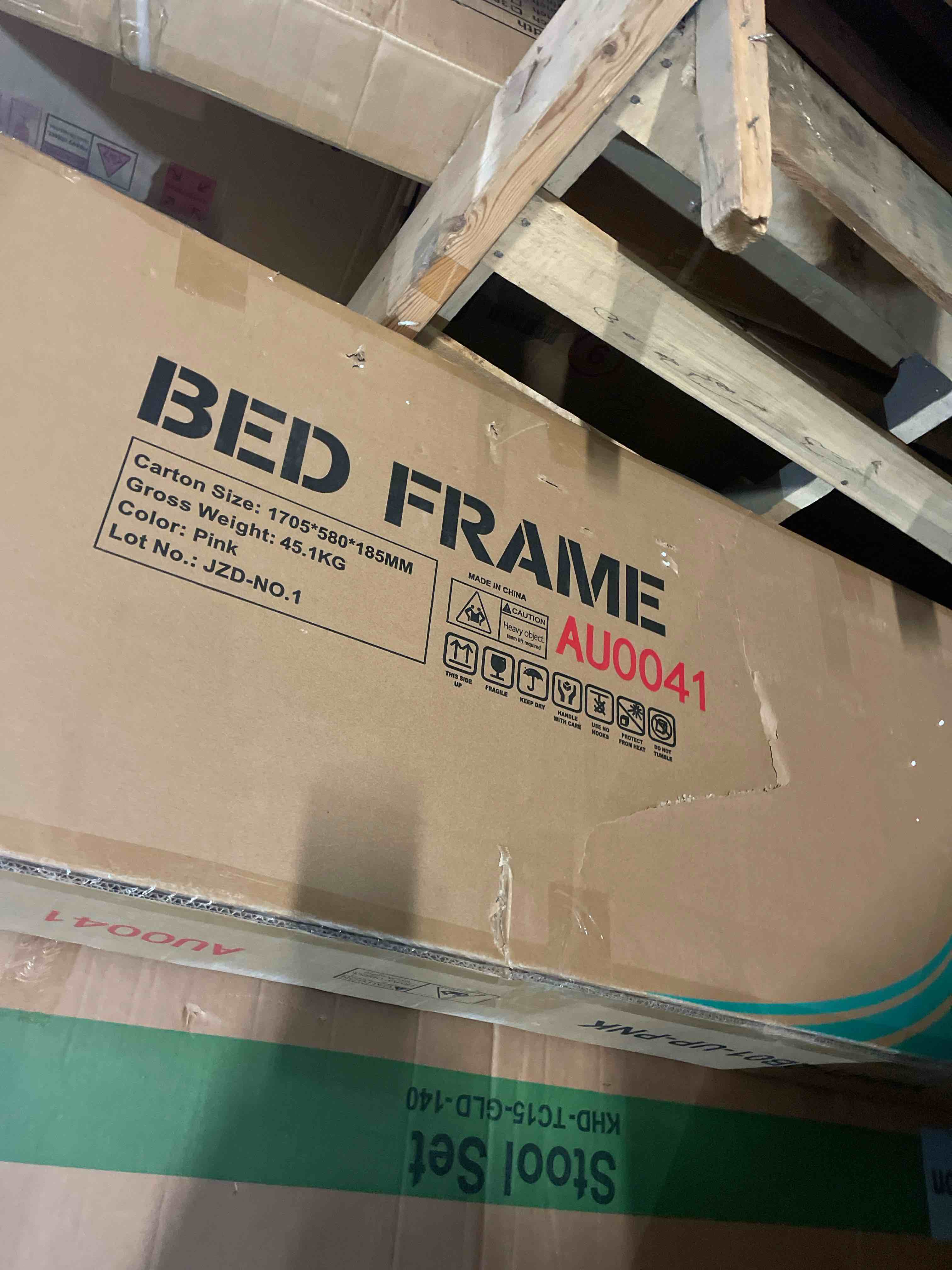 Condition photo showing New/Like New for Livinia Queen Size Elton Velvet Platform Bed, Upholstered Bed Frame with Vertical Channel Tufted Headboard Footboard, Strong Wood Slats, No Box Spring Needed, Pink (Queen)