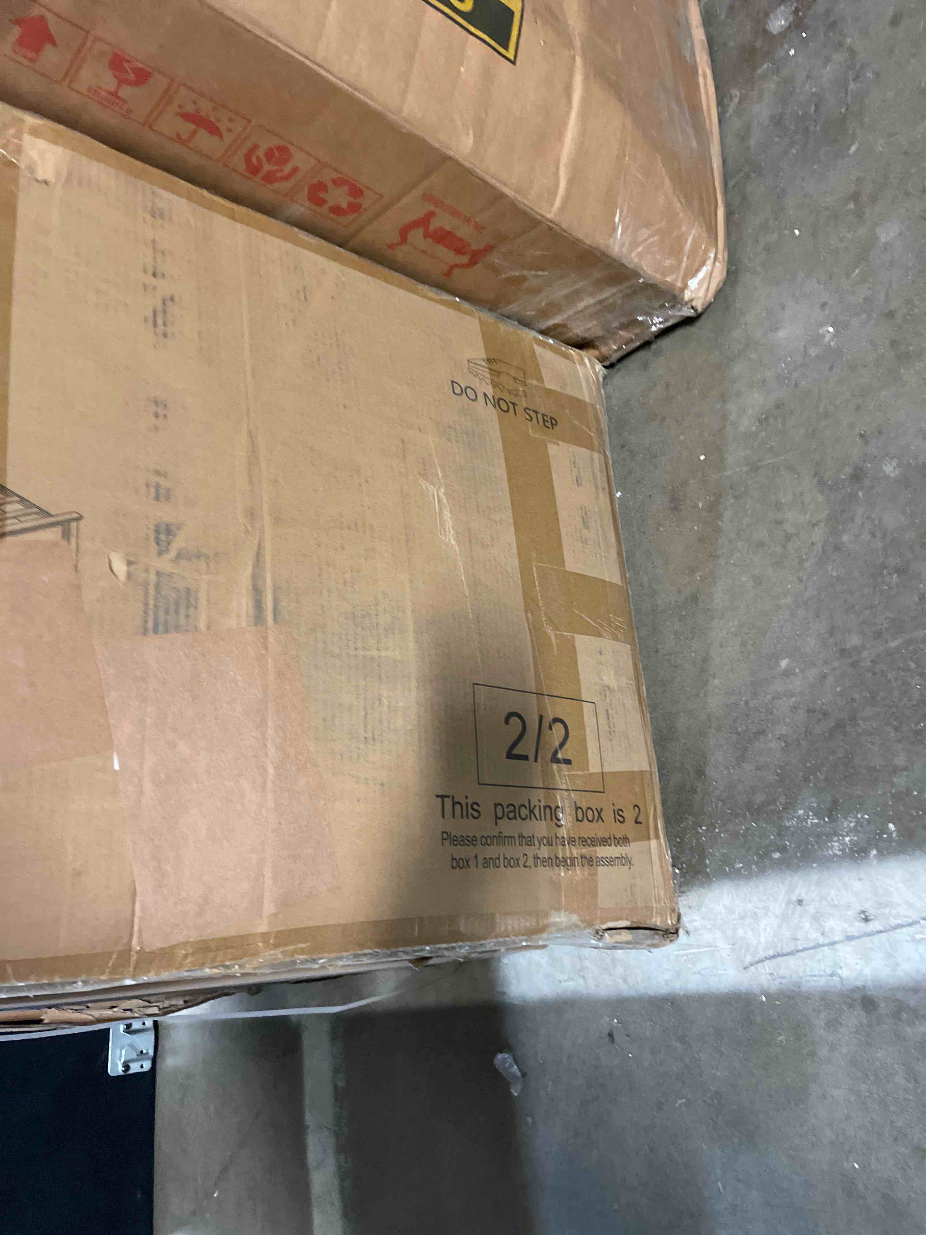 Condition photo showing As Is for Farmhouse Wood Platform Bed Frame King ( incomplete only box 2 of 2) 