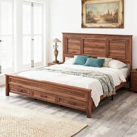 Farmhouse Wood Platform Bed Frame King ( incomplete only box 2 of 2) 