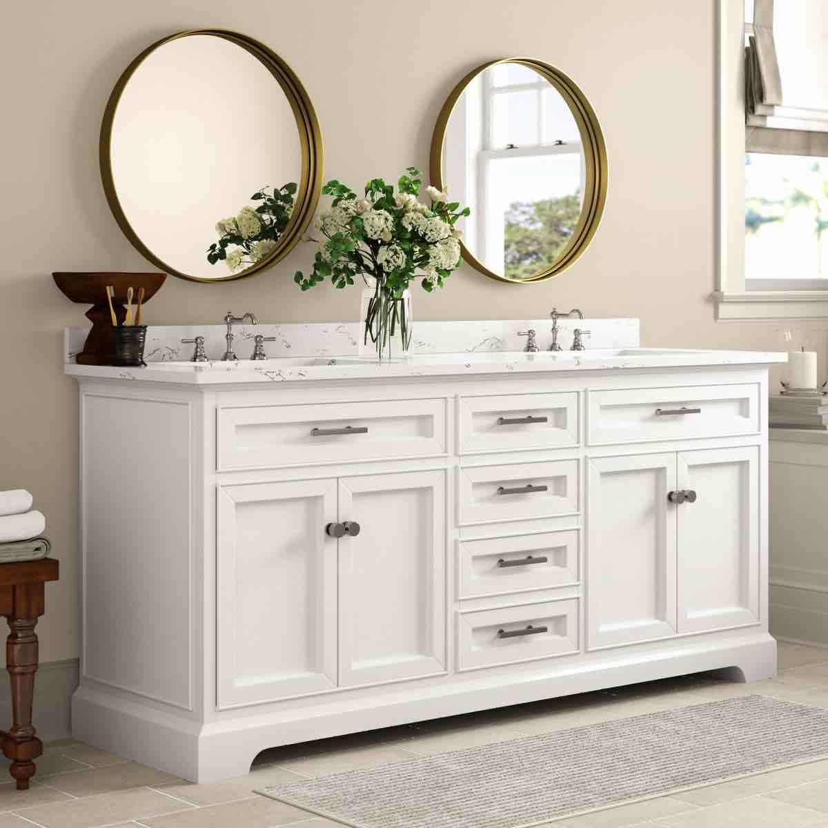 Currahee 72'' Free-standing Double Bathroom Vanity with Sintered Marble Vanity Top, 34'' H X 72'' W X 22'' D