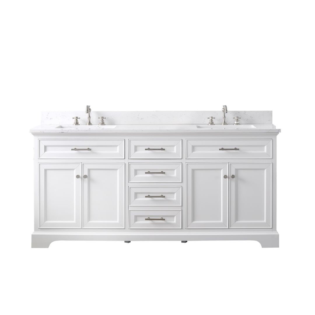 Condition photo showing New/Like New for Currahee 72'' Free-standing Double Bathroom Vanity with Sintered Marble Vanity Top, 34'' H X 72'' W X 22'' D