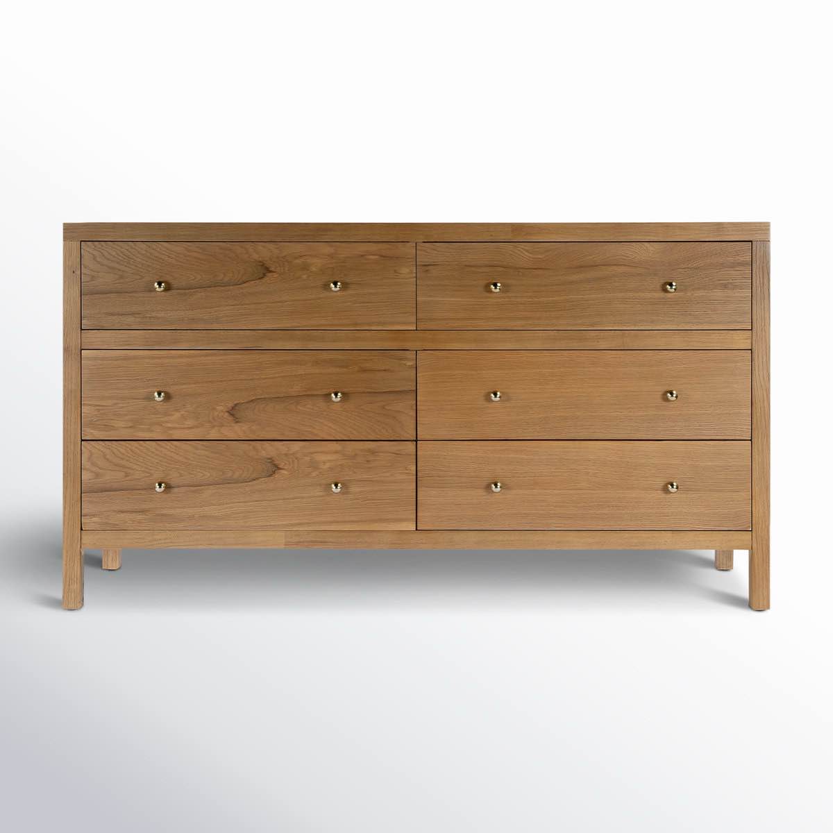 Condition photo showing New/Like New for Celine 6-Drawer Dresser in Natural Finish with Gold Hardware, 32.5'' H X 60'' W X 18'' D