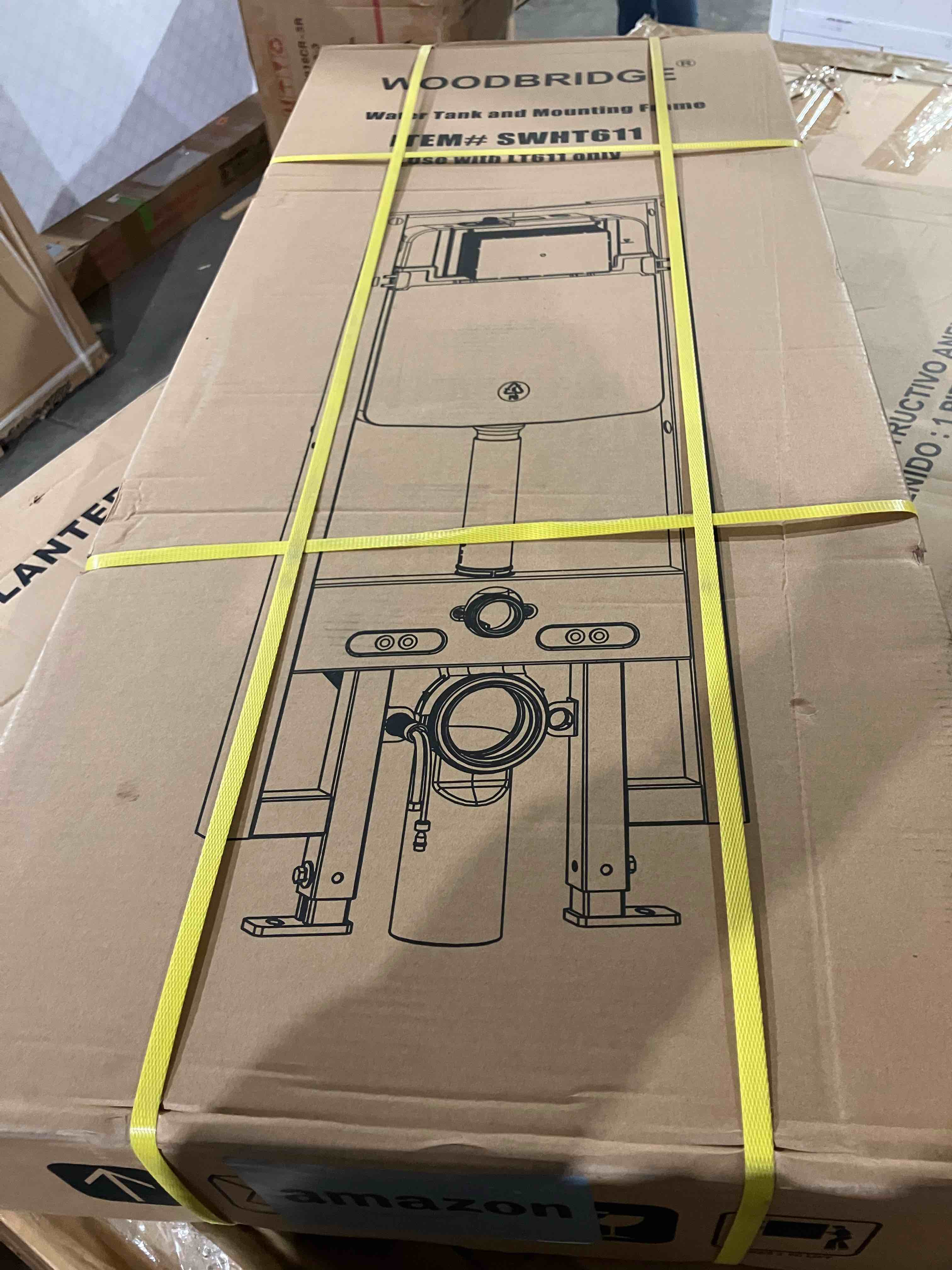 Condition photo showing New/Like New for woodbridge whta-001 toilet tank and frame for use with wall hung toilet concealed tank system, white