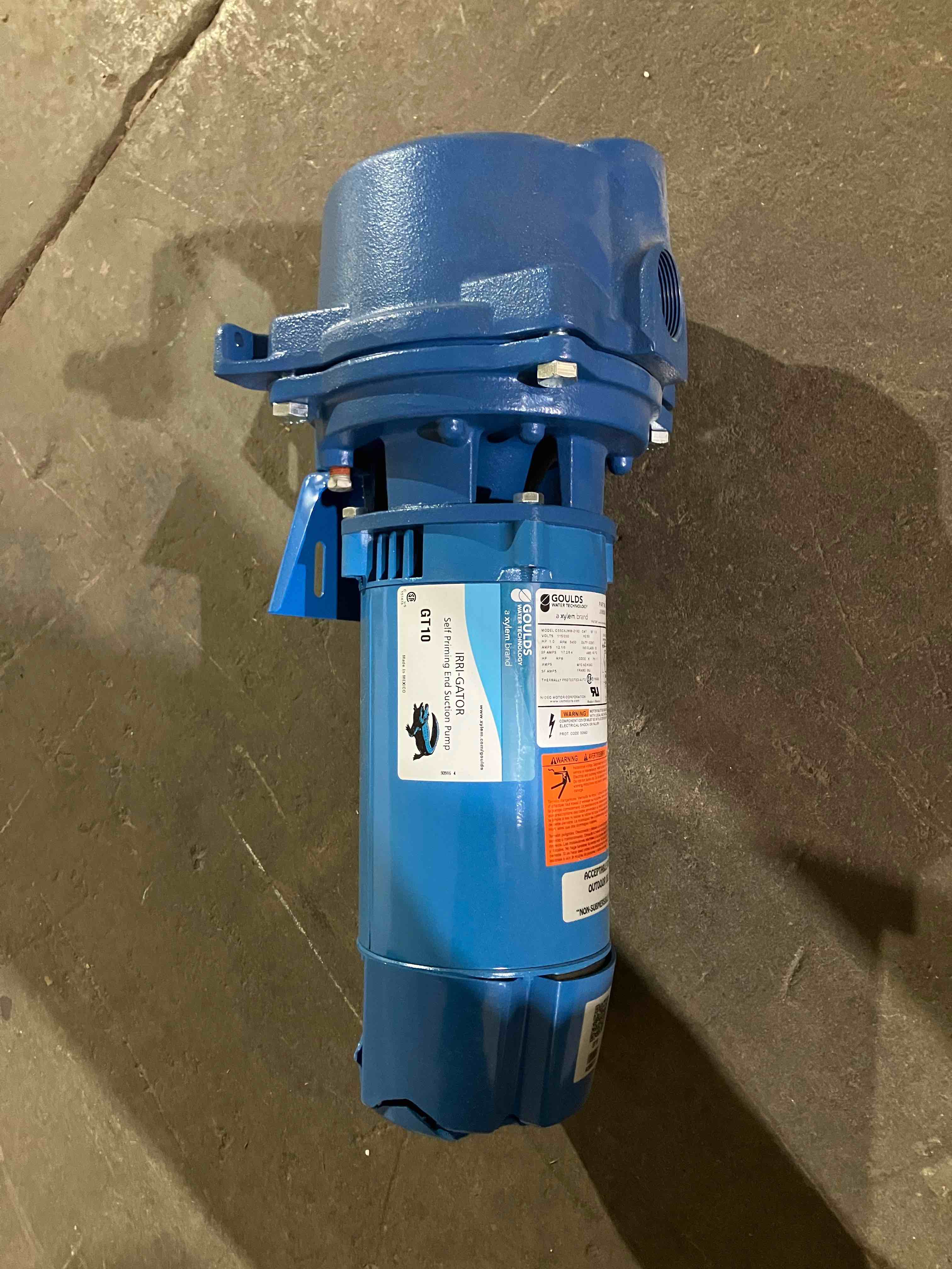 Condition photo showing As Is for Goulds GT10 Irri-Gator self Priming Centrifugal Pump - 1 hp - (As is because pump/bottom housing of pump is broken at the bottom, pictured)
