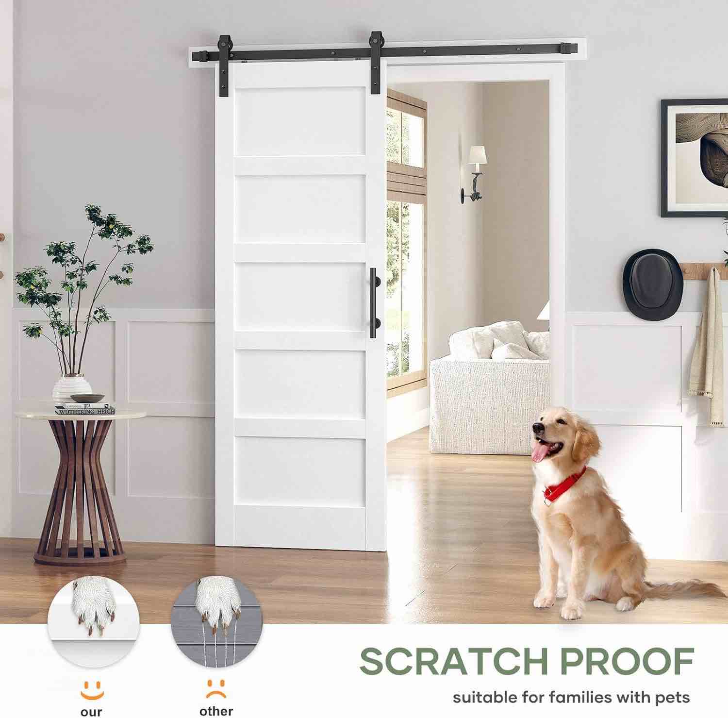 Condition photo showing New/Like New for 30x80 Inch White Sliding Barn Door Slab Water-Proof Scratch-Proof PVC Surface Assembled, Hardware Sold Separately 