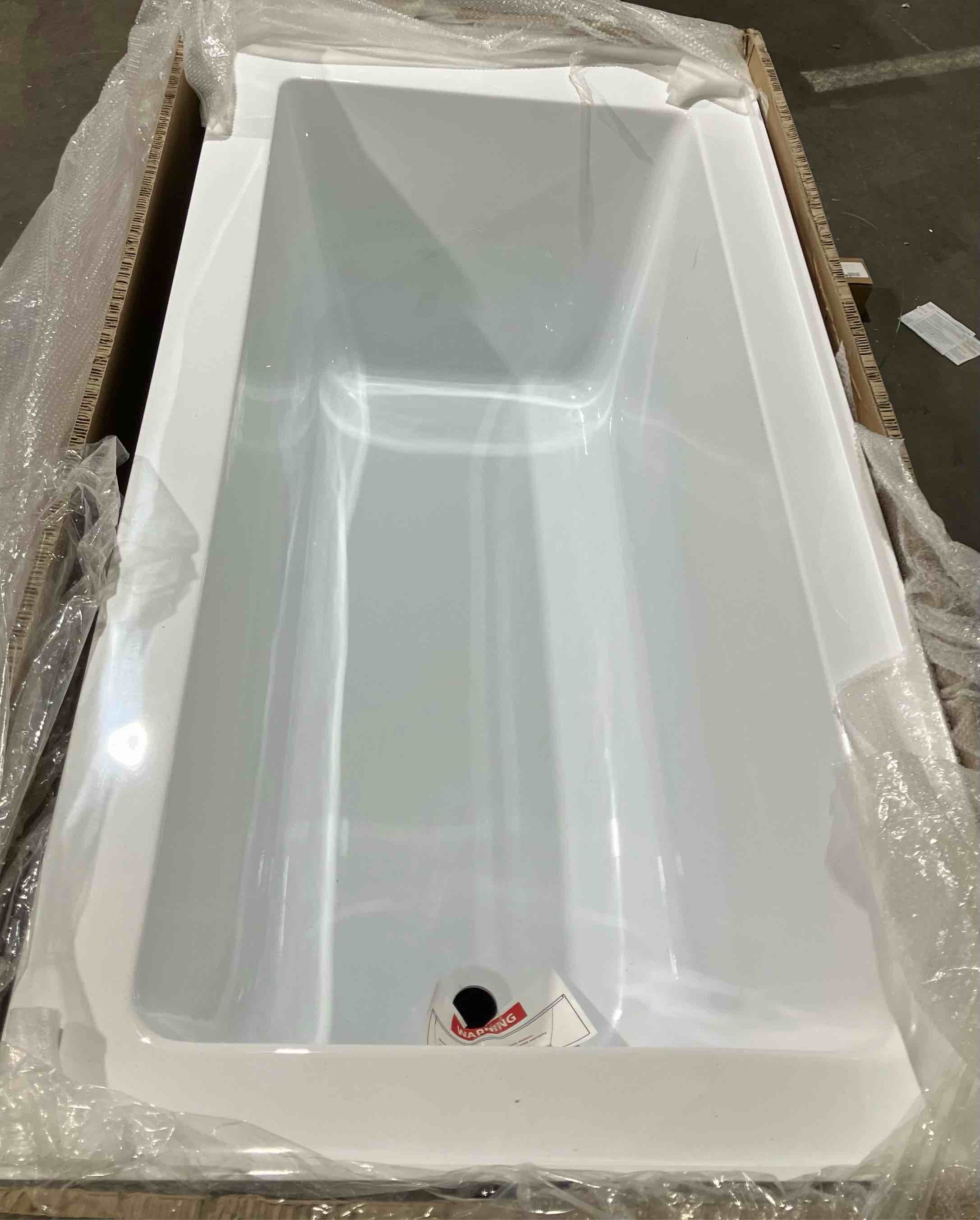 Condition photo showing New/Like New for KINGSTON BRASS VTDE603122R 60-Inch Contemporary Alcove Acrylic Bathtub with Right Hand Drain and Overflow Holes, White Right Hand Drain Bathtub