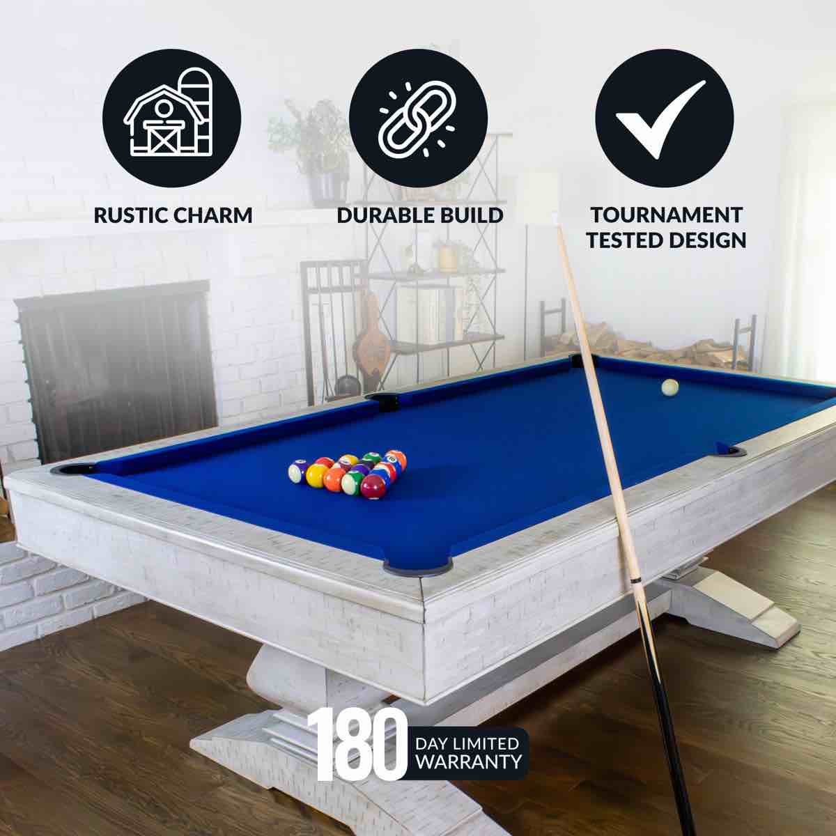 Condition photo showing Good Condition for Hathaway Montecito 8 Ft Furniture Pool Table – Includes Cue Sticks, Billiard Balls – Modern Design Perfect for Family, Home, Dining, or Living Room, Legs Not Included- Customize with your own!