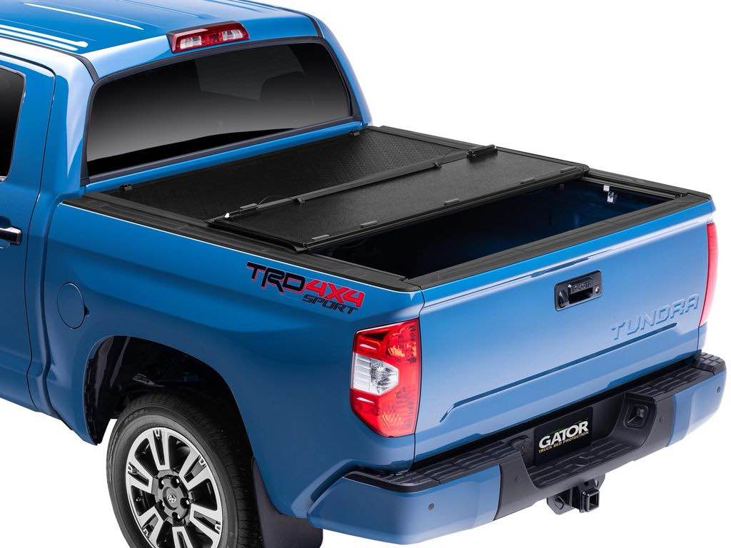 gator efx hard tri-fold truck bed tonneau cover - secure cargo protection -aircraft-grade aluminum panels - sleek low-profile tri-fold design - fits 2007-2021 toyota tundra - 5'7" bed