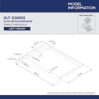 Condition photo showing New/Like New for DreamLine SlimLine 32-in W x 60-in L Left Black Single Threshold Rectangle Shower Pan Base 32-in x 60-in x 2.75-in