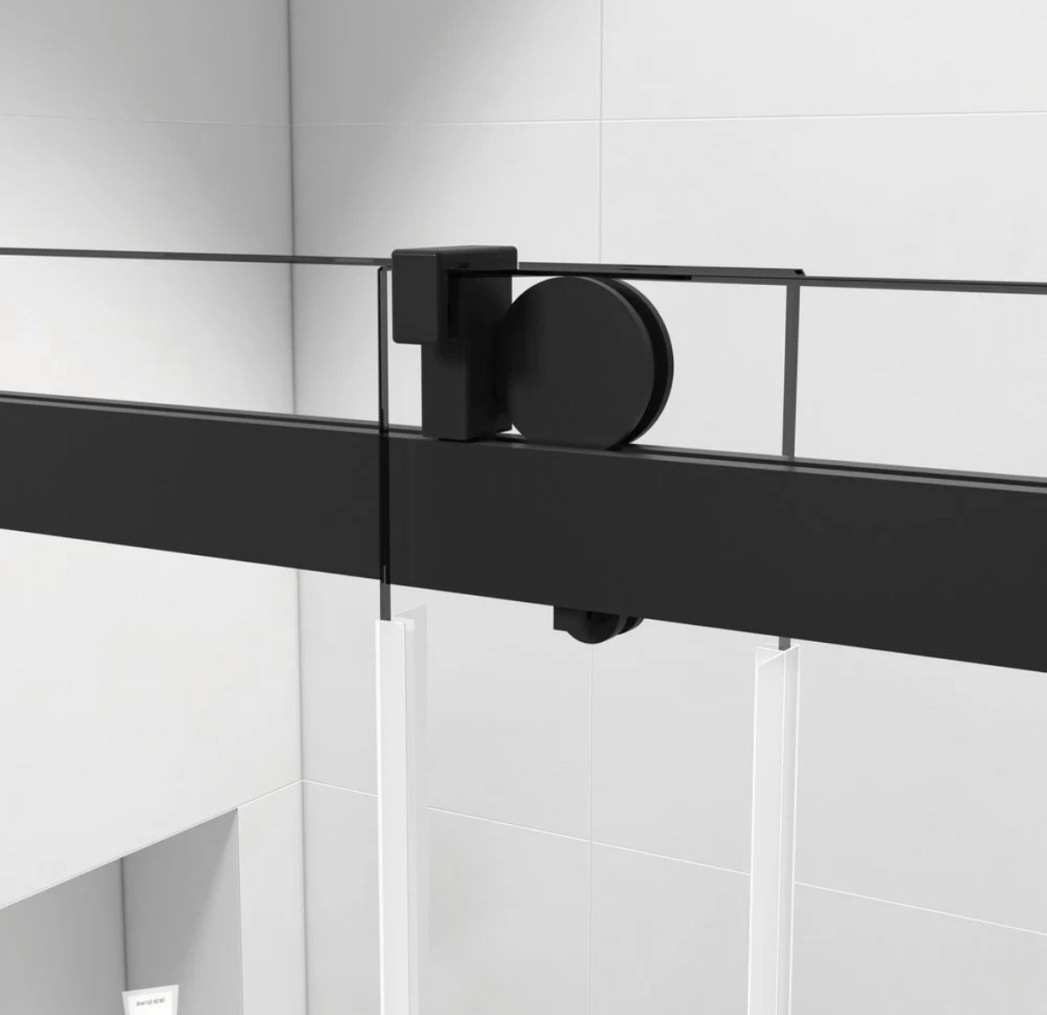 Condition photo showing New/Like New for Clovis Goods 21S1001 72” W x 76” H Inch Single Sliding Frameless Shower Door with Clear Glass, Matte Black Hardware. 
