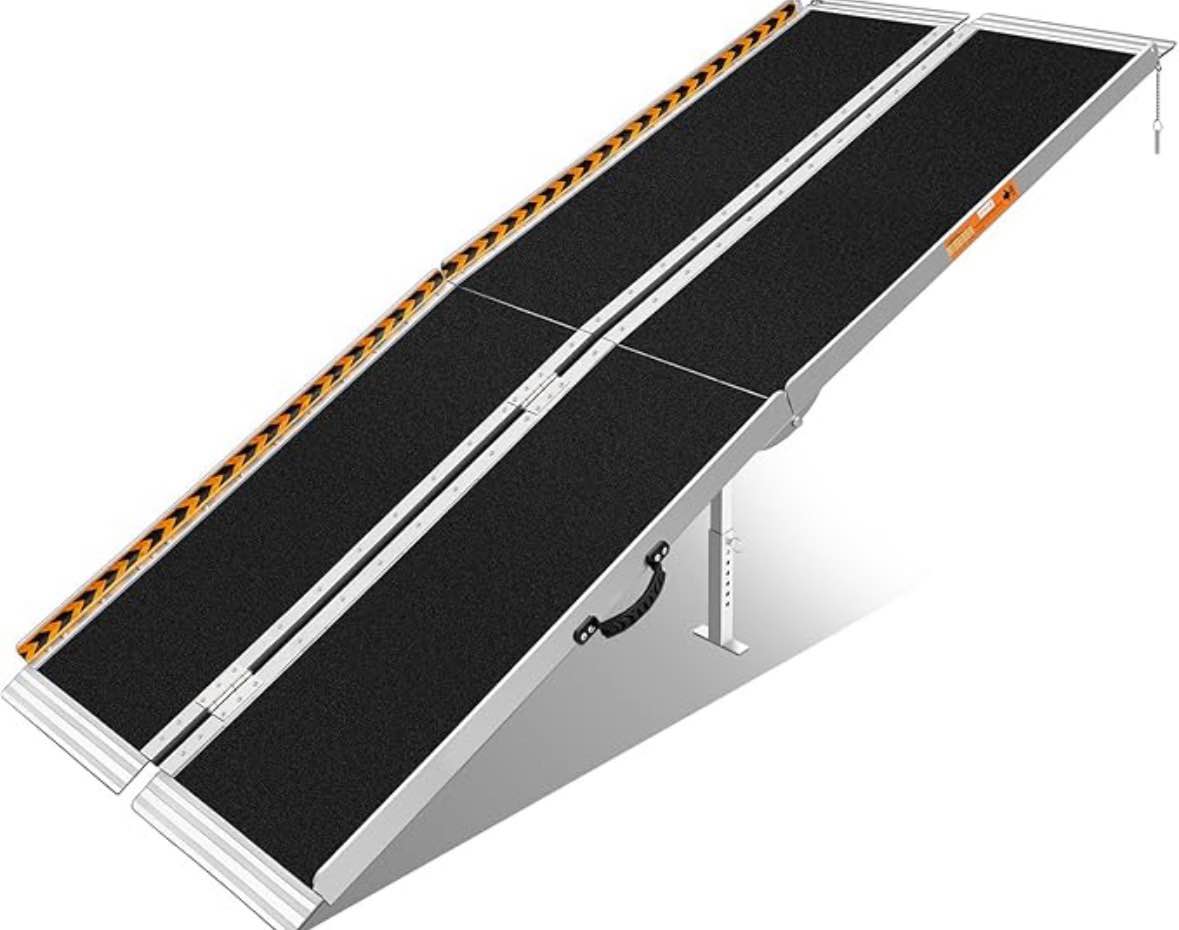 Condition photo showing New/Like New for FACHNUO 8 Feet Portable Wheelchair Ramp, Non-Skid Aluminum Handicap Ramps with Handle, Folding Threshold Wheel Chair Ramp for Home Steps, Stairs, Entry, Threshold, Doorways, Scooter, 800LBS Capacity, Folded Size:48"x14.5"x 6.3