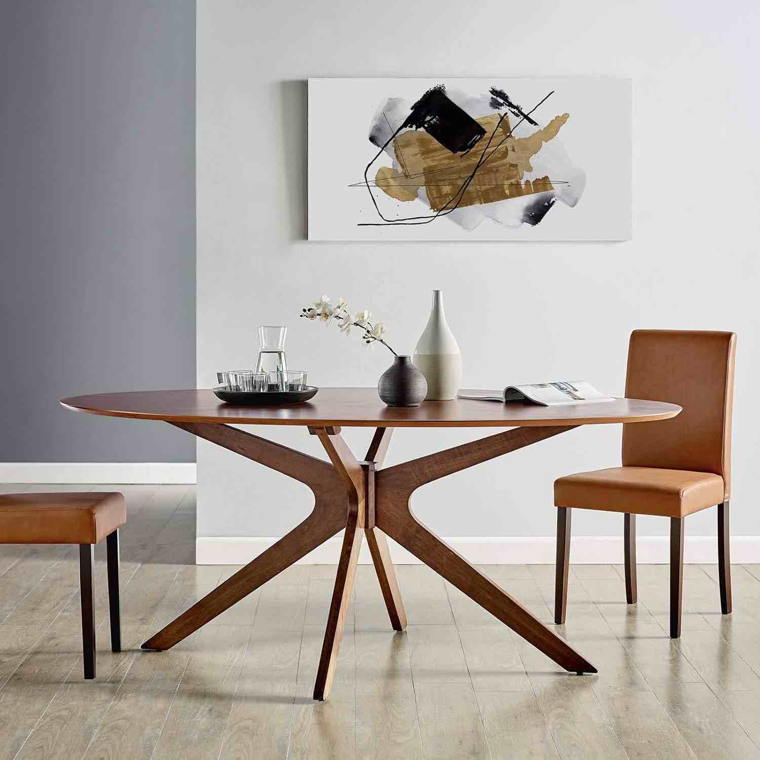 Modway Crossroads 71" Oval Wood Dining Table, Walnut, Small scuffs on finish, missing some hardware (can be purchased at any hardware store) 71"L x 43.5"W x 29"H