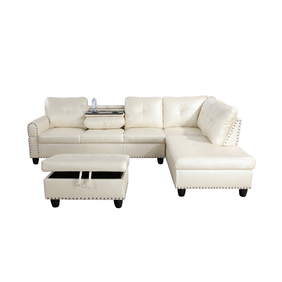 Condition photo showing Good Condition for Plyler 97.2" Wide Modular Sectional, Needs cleaning, surface has some small staining, ottoman must be purchased separately 32.5'' H X 97.5'' W X 69.5'' D