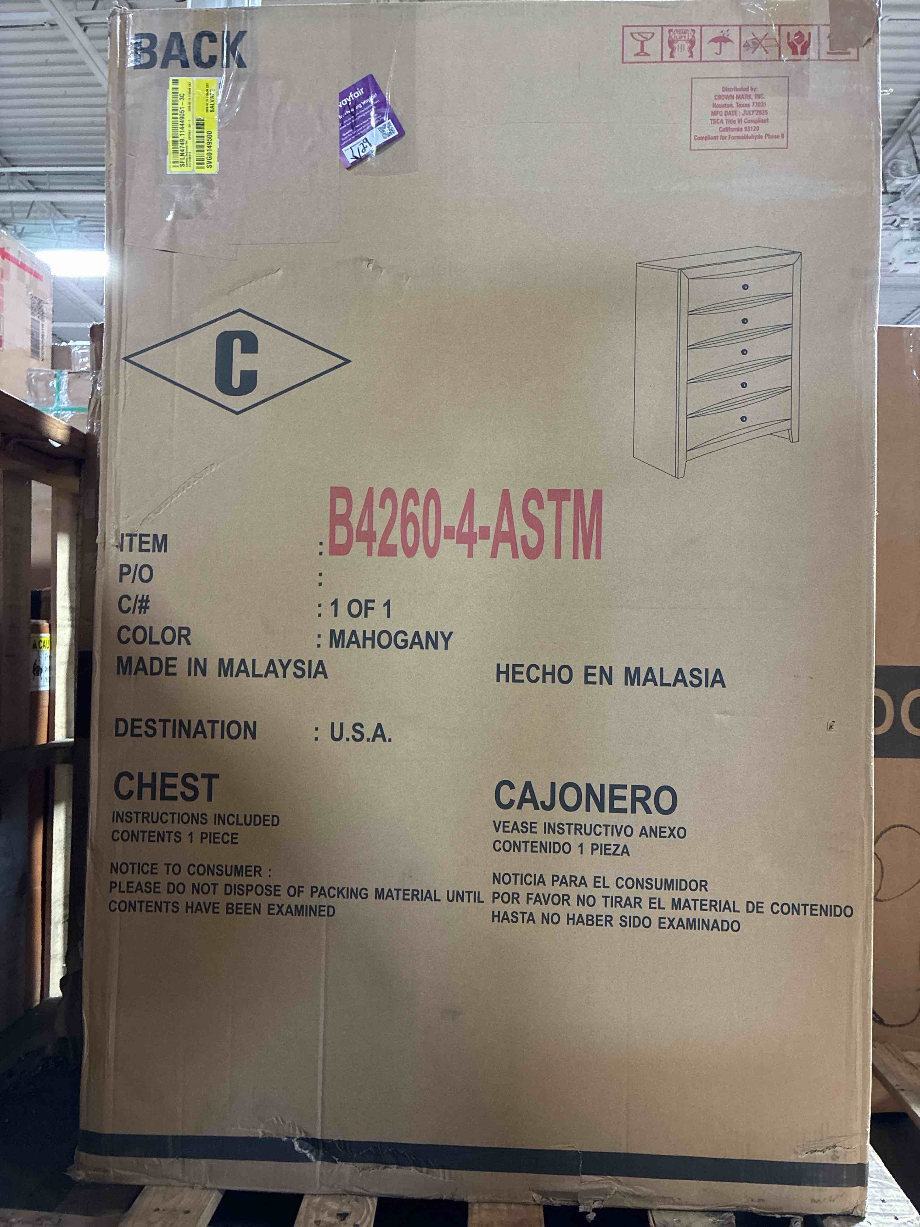 Condition photo showing New/Like New for Emily Dark Cherry Chest by Crown Mark